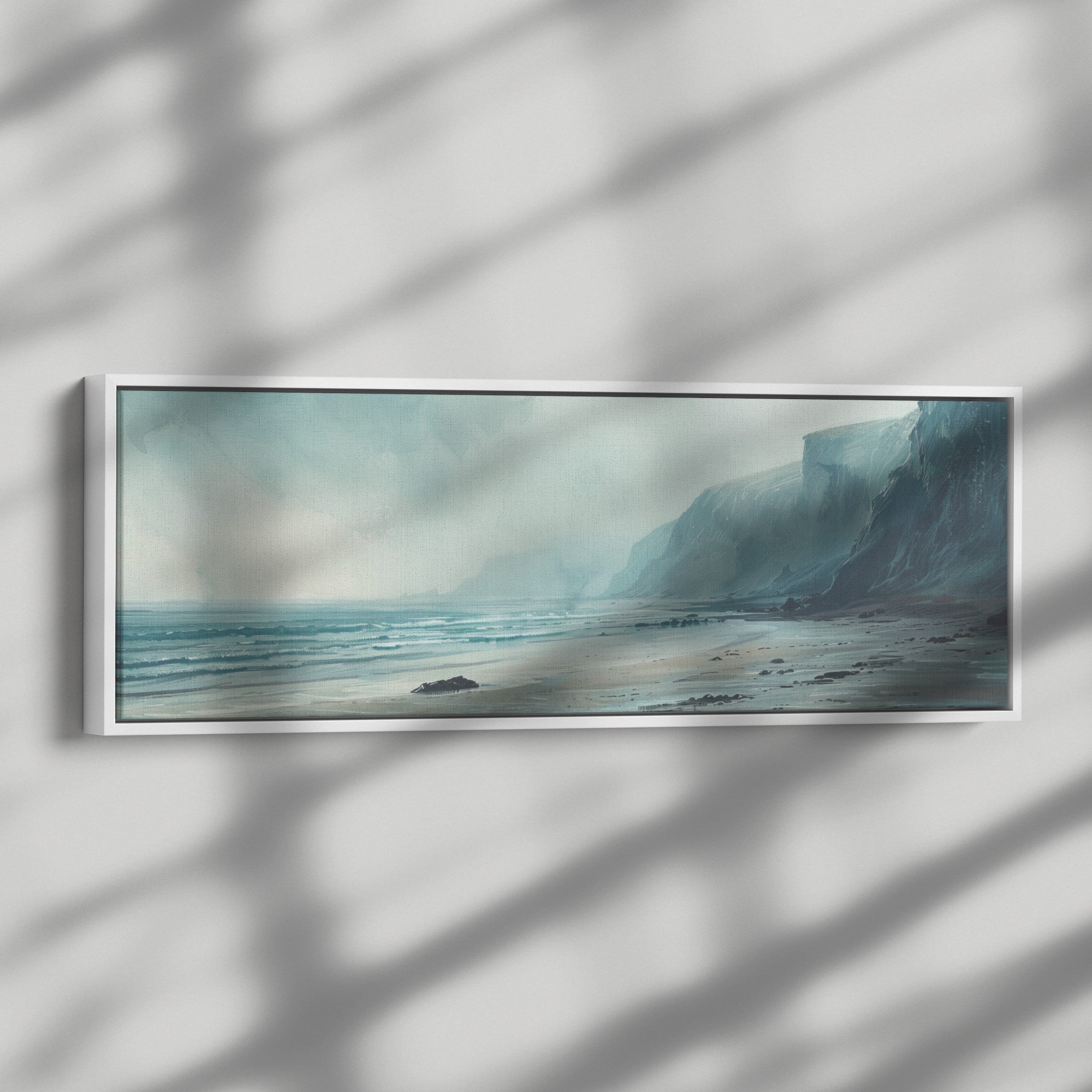 Israel Coast Painting Panoramic Framed Canvas Ready to Hang, Israeli Art Canvas Israel Wall Art Home Decor, Judaica Painting Wall Decor