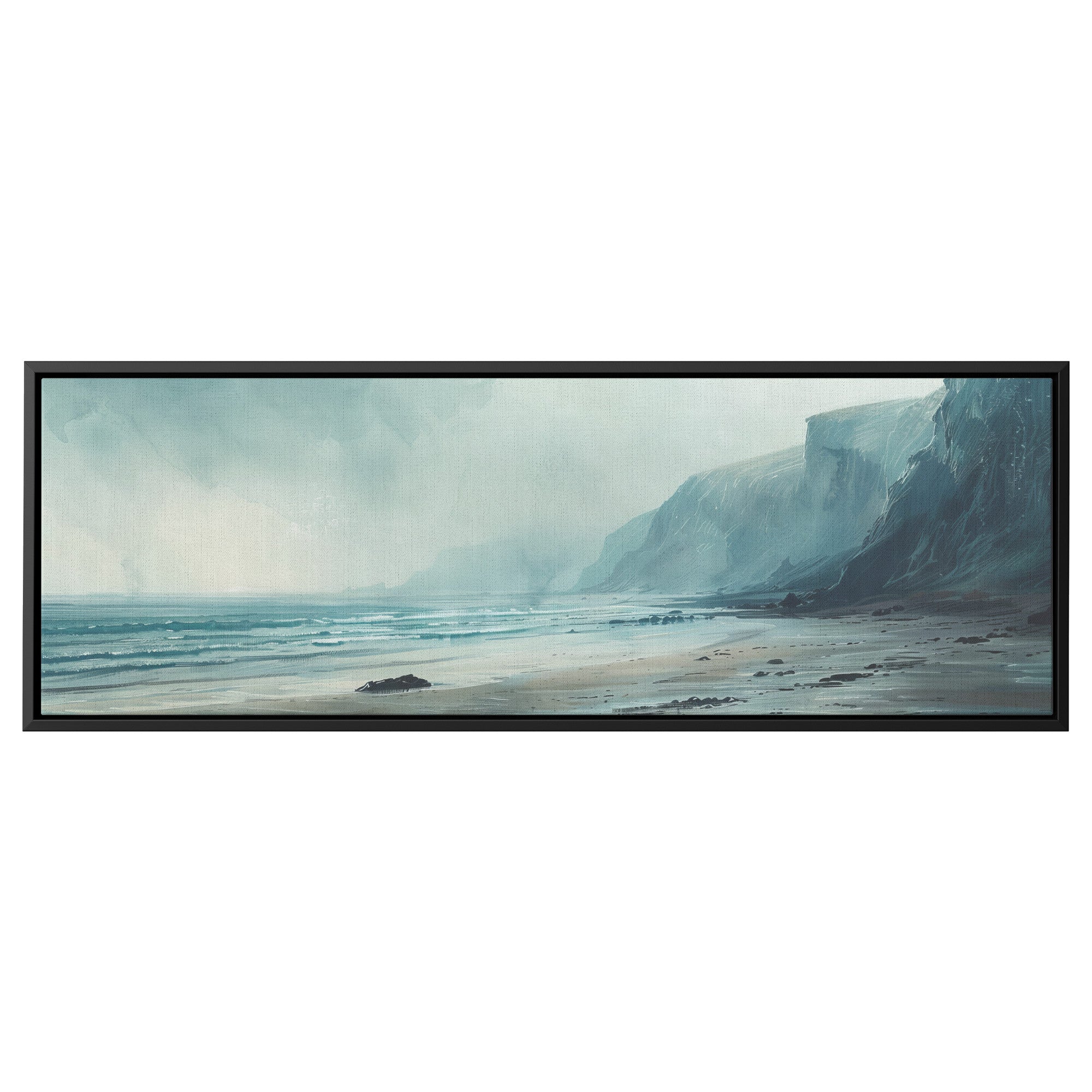 Israel Coast Painting Panoramic Framed Canvas Ready to Hang, Israeli Art Canvas Israel Wall Art Home Decor, Judaica Painting Wall Decor
