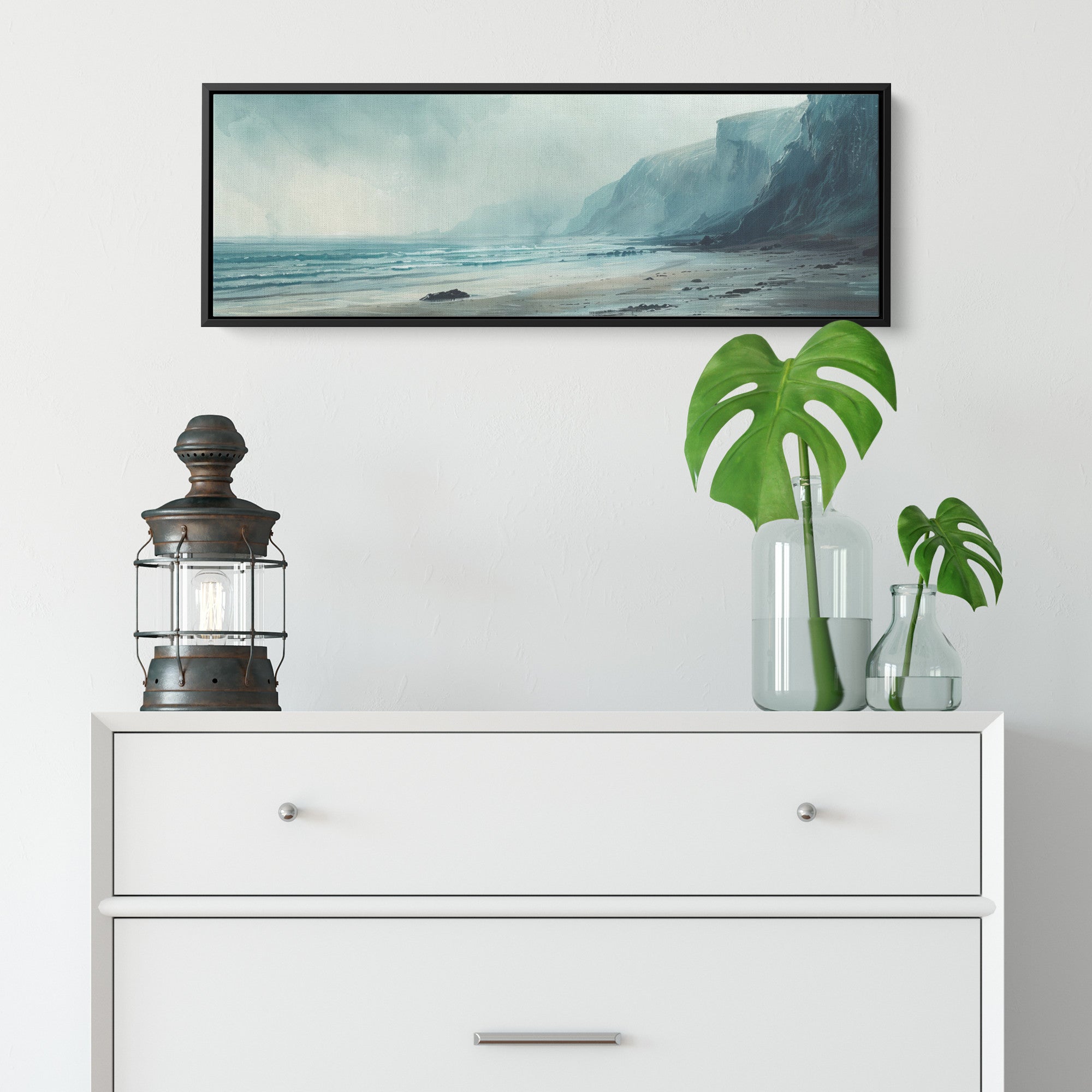 Israel Coast Painting Panoramic Framed Canvas Ready to Hang, Israeli Art Canvas Israel Wall Art Home Decor, Judaica Painting Wall Decor