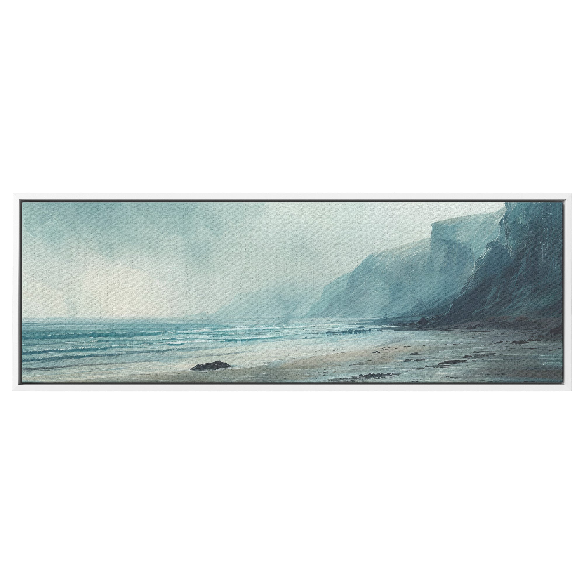 Israel Coast Painting Panoramic Framed Canvas Ready to Hang, Israeli Art Canvas Israel Wall Art Home Decor, Judaica Painting Wall Decor