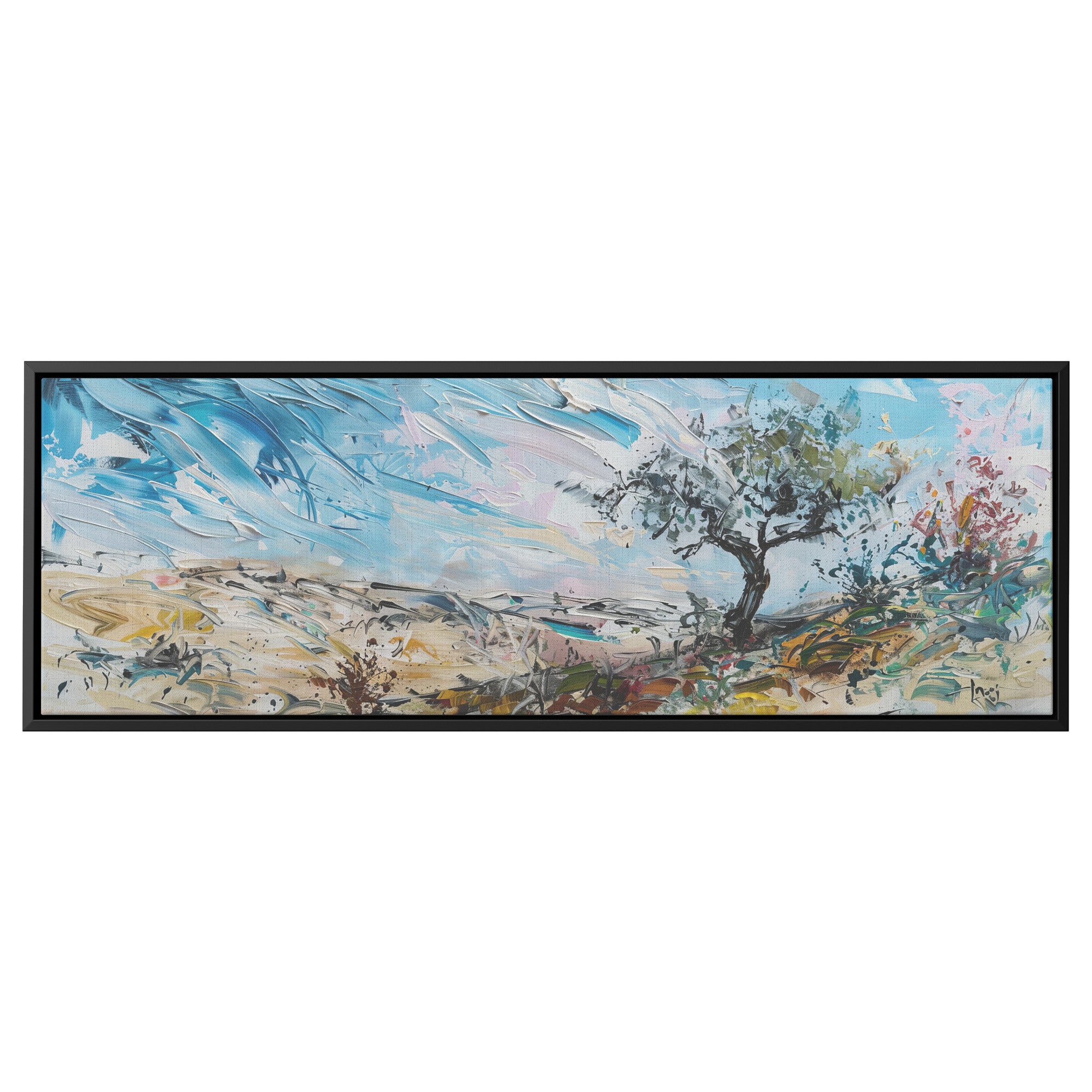 Israel Galilee Painting Panoramic Framed Canvas Ready to Hang, Israeli Art Canvas