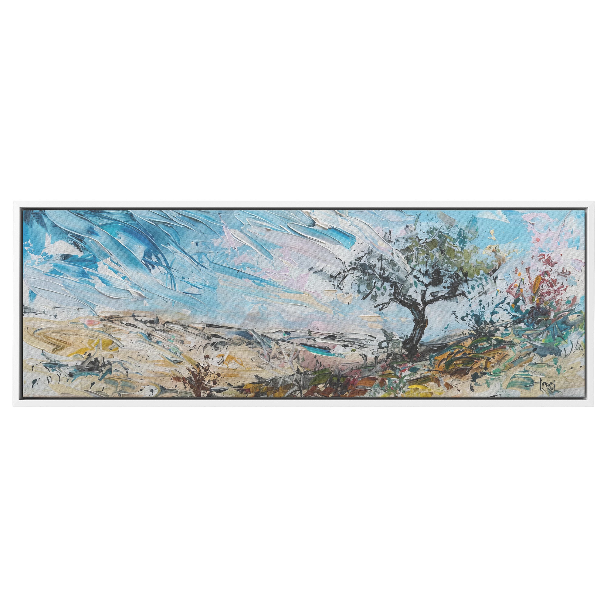 Israel Galilee Painting Panoramic Framed Canvas Ready to Hang, Israeli Art Canvas