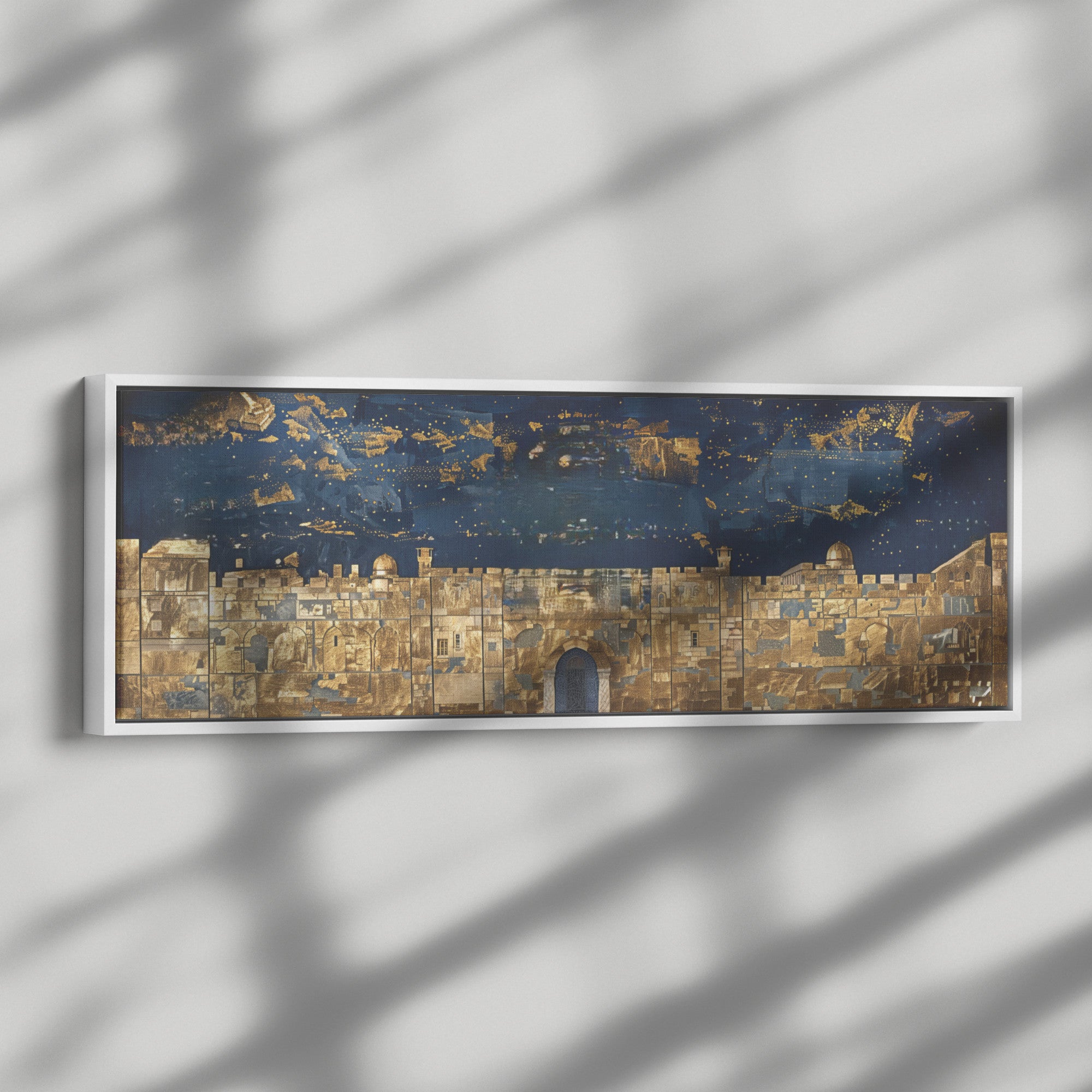 Jerusalem Old City Painting Panoramic Framed Canvas Ready to Hang, Jerusalem Art Canvas Judaica Wall Art Home Decor Jewish Original Painting
