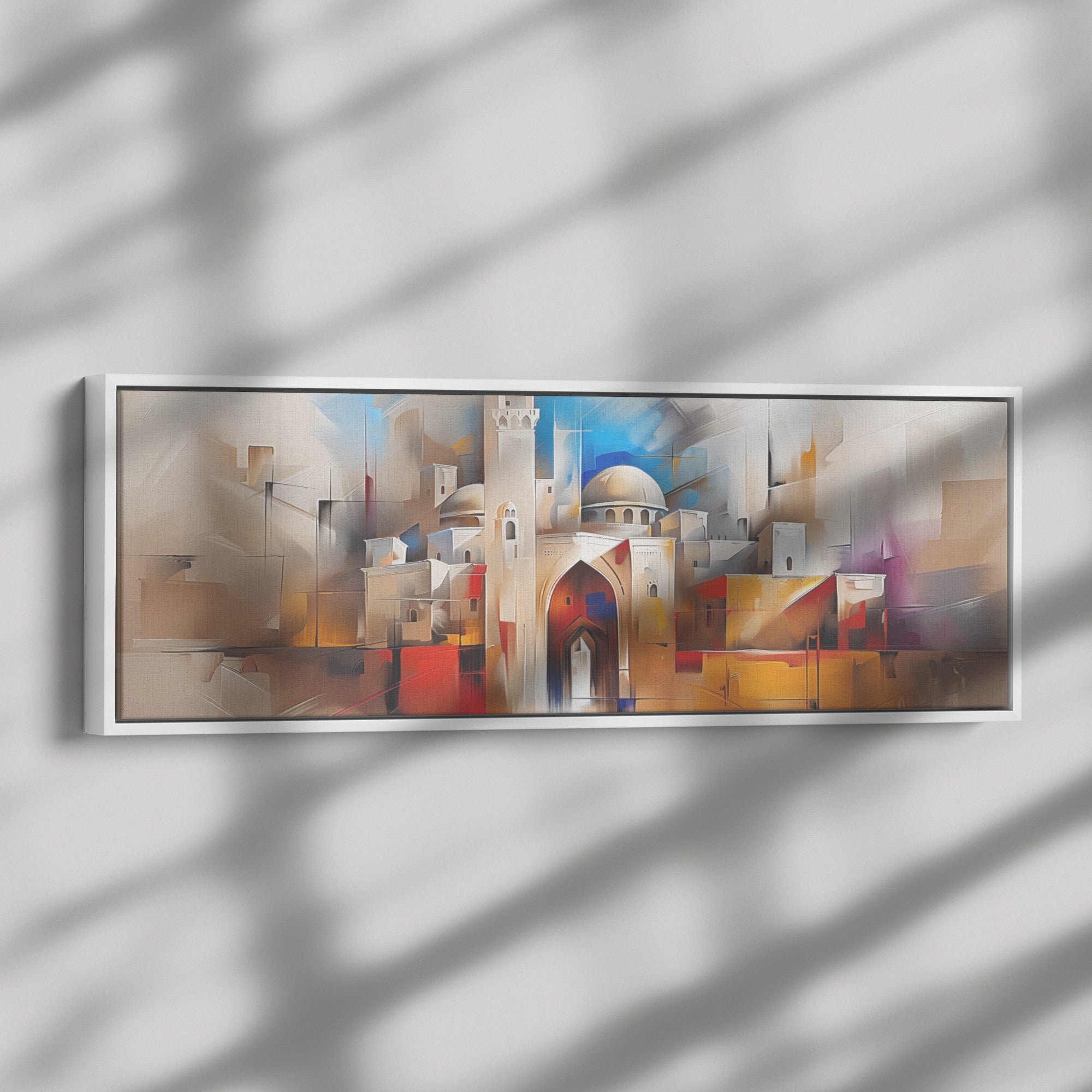Jerusalem Painting Panoramic Framed Canvas Ready to Hang, Jerusalem Art Canvas Judaica Wall Art Home Decor, Jewish Painting Wall Decor