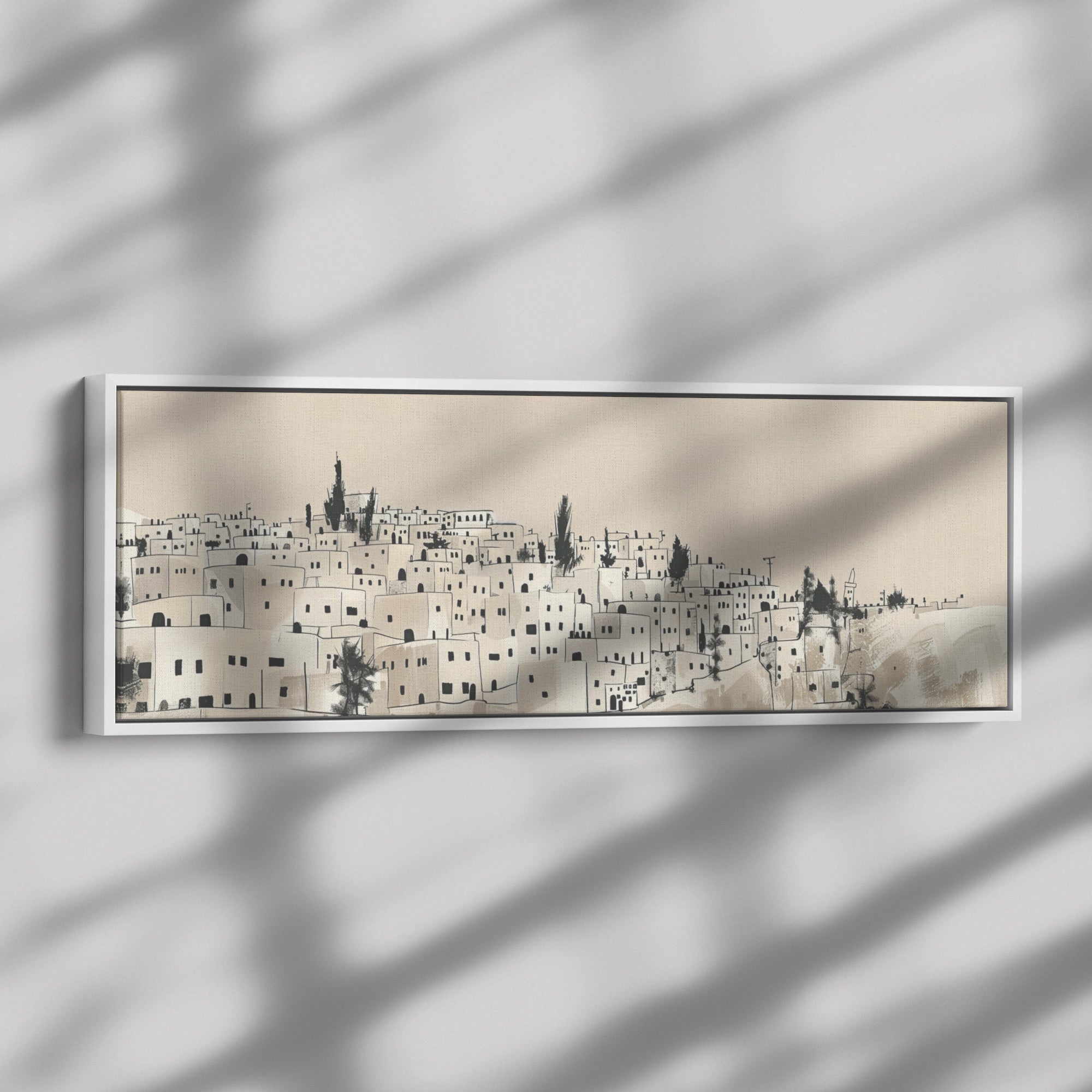 Jerusalem Painting Panoramic Framed Canvas Ready to Hang, Jerusalem Art Canvas Judaica Wall Art Home Decor, Jewish Painting Wall Decor