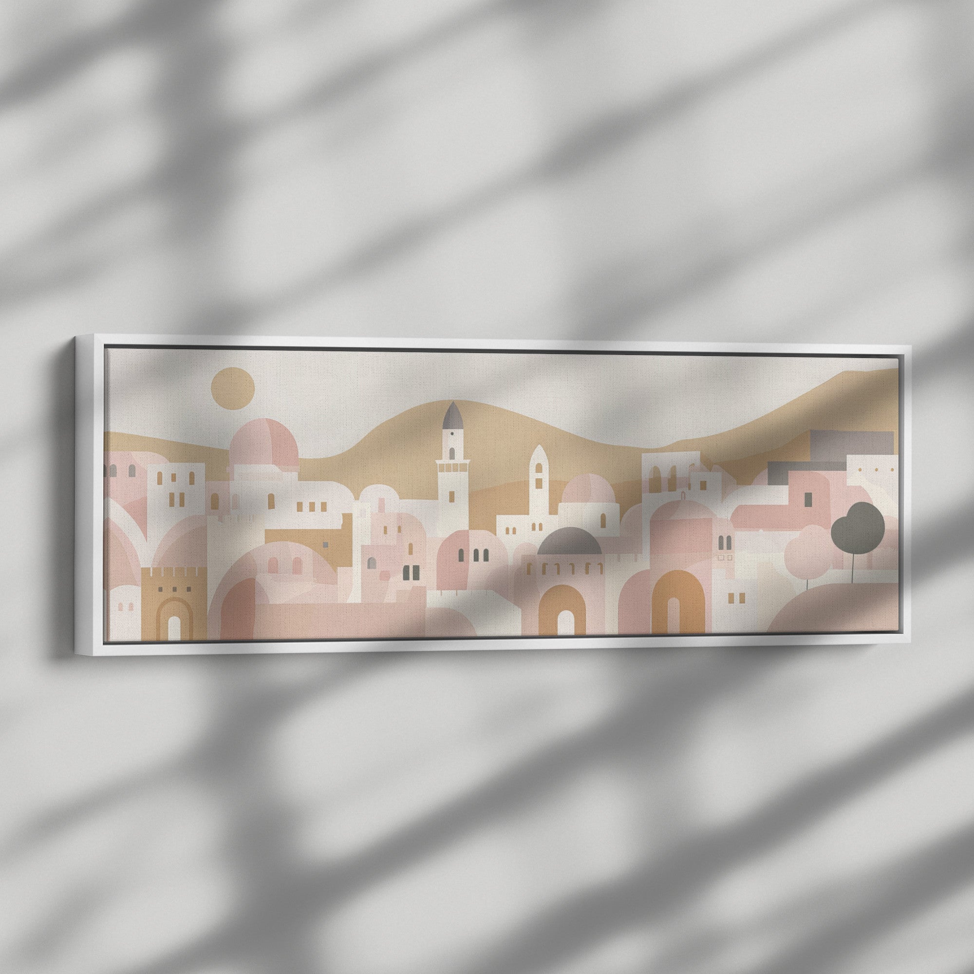 Jerusalem Painting Panoramic Framed Canvas Ready to Hang, Jerusalem Art Canvas Judaica Wall Art Home Decor, Jewish Painting Wall Decor