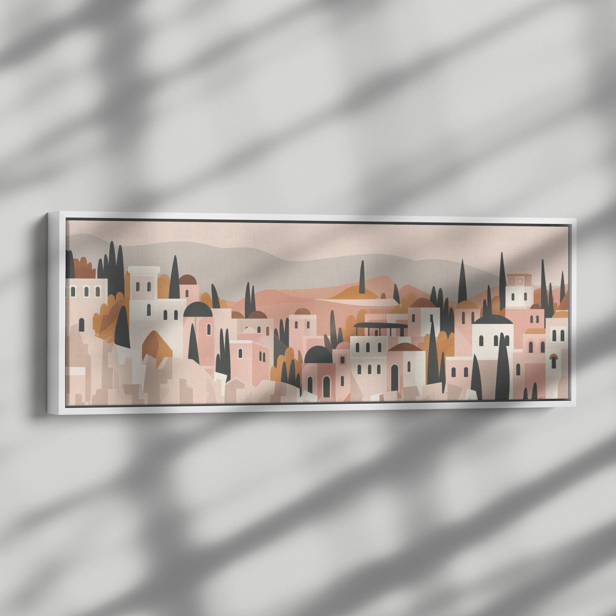 Jerusalem Painting Panoramic Framed Canvas Ready to Hang, Jerusalem Art Canvas Judaica Wall Art Home Decor, Jewish Painting Wall Decor
