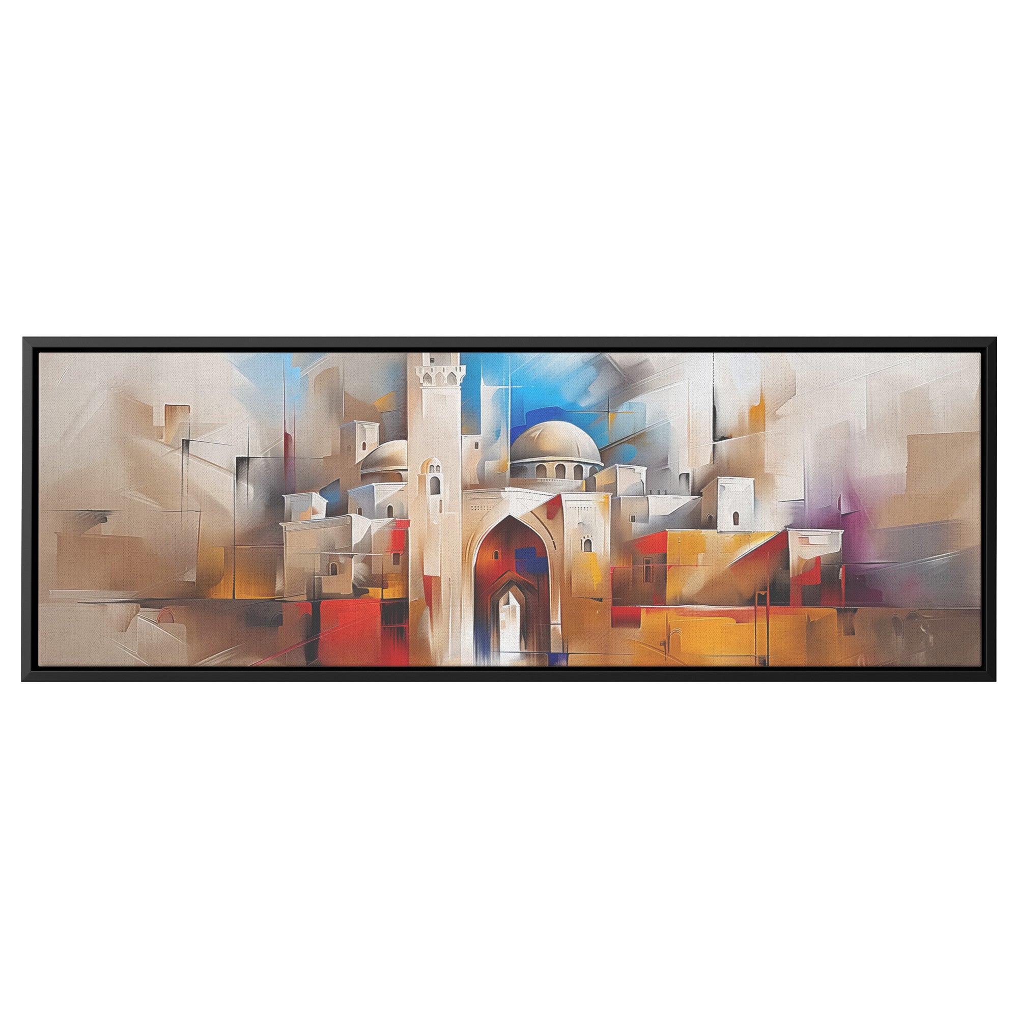 Jerusalem Painting Panoramic Framed Canvas Ready to Hang, Jerusalem Art Canvas Judaica Wall Art Home Decor, Jewish Painting Wall Decor