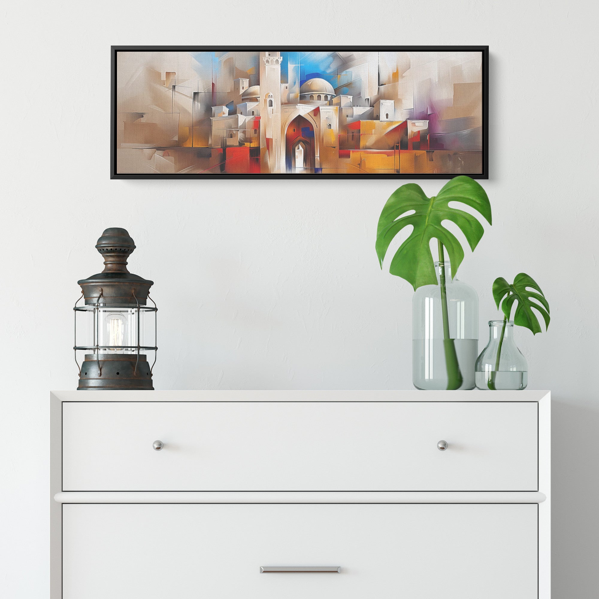 Jerusalem Painting Panoramic Framed Canvas Ready to Hang, Jerusalem Art Canvas Judaica Wall Art Home Decor, Jewish Painting Wall Decor