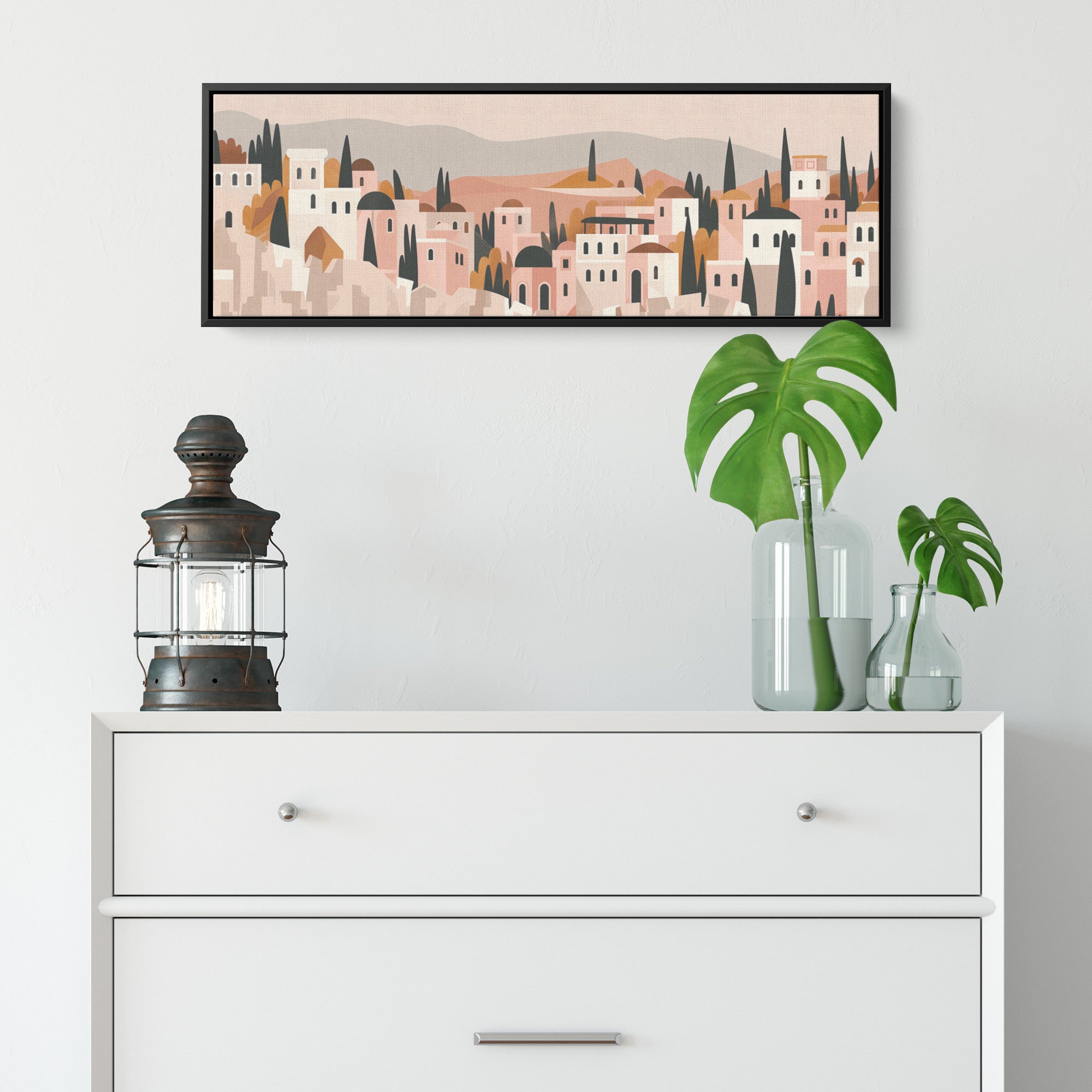 Jerusalem Painting Panoramic Framed Canvas Ready to Hang, Jerusalem Art Canvas Judaica Wall Art Home Decor, Jewish Painting Wall Decor