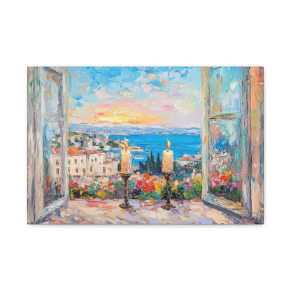 Sunset Shabbat Candles Landscape Canvas Wall Art