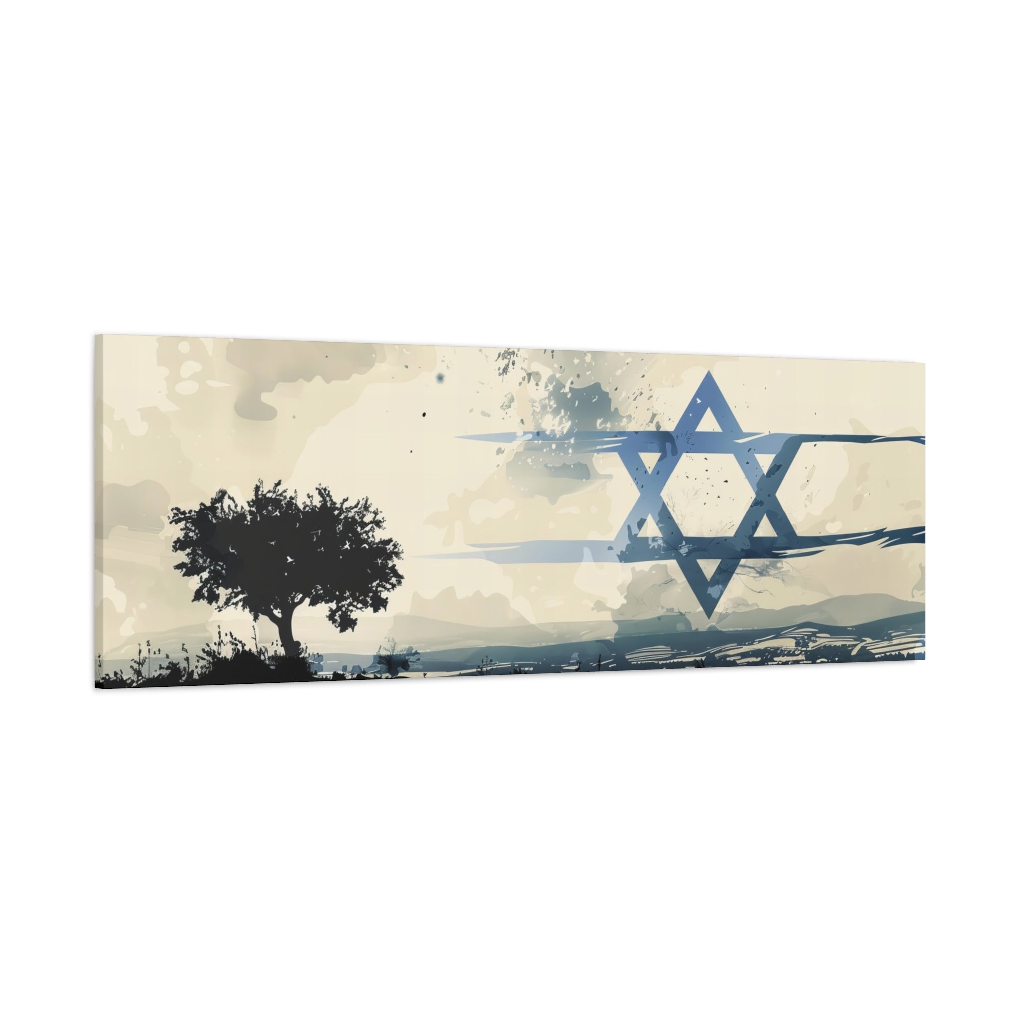 Israel Landscape Painting Panoramic Canvas, Israeli Flag Art