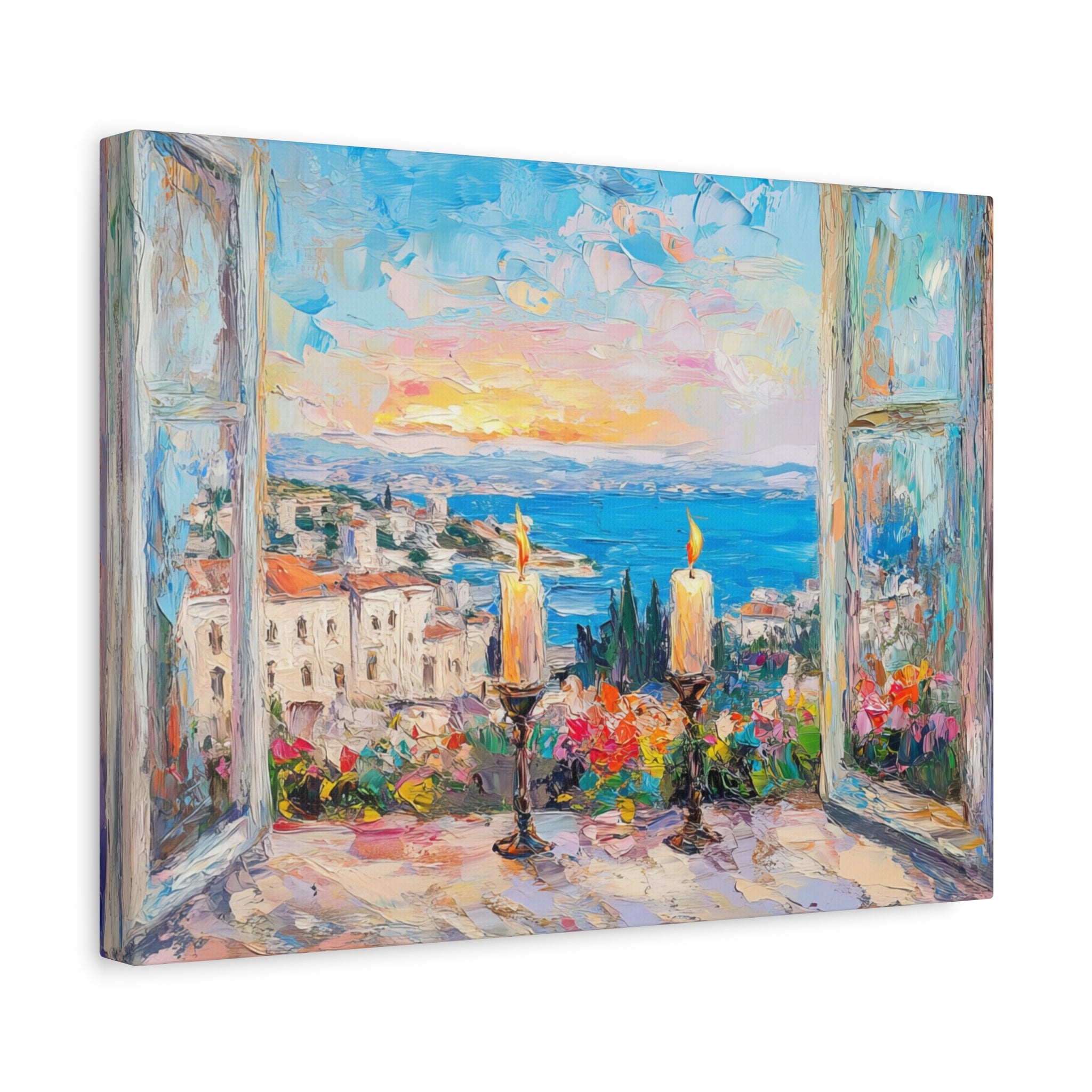 Sunset Shabbat Candles Landscape Canvas Wall Art