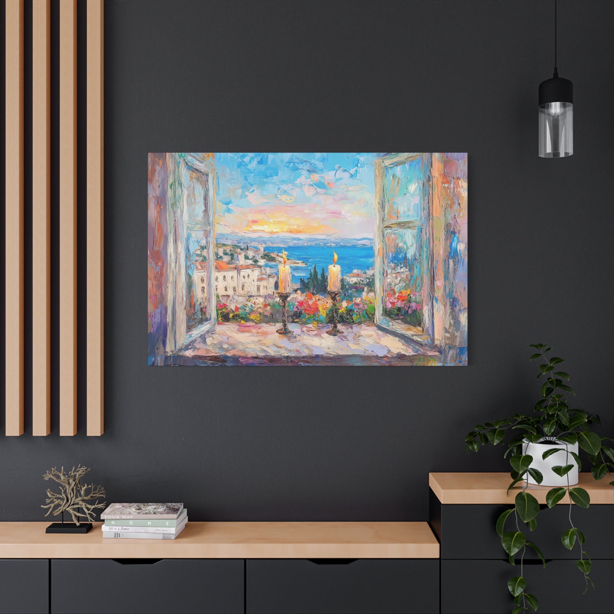 Sunset Shabbat Candles Landscape Canvas Wall Art