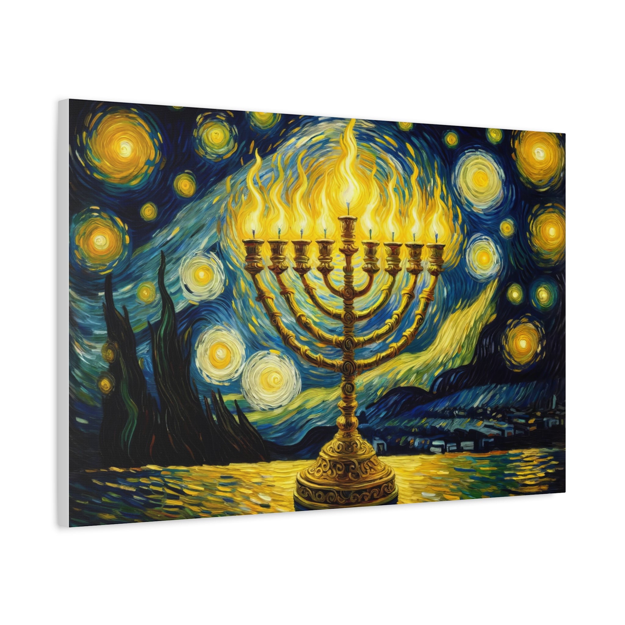 Menorah Van Gogh Style Painting Canvas