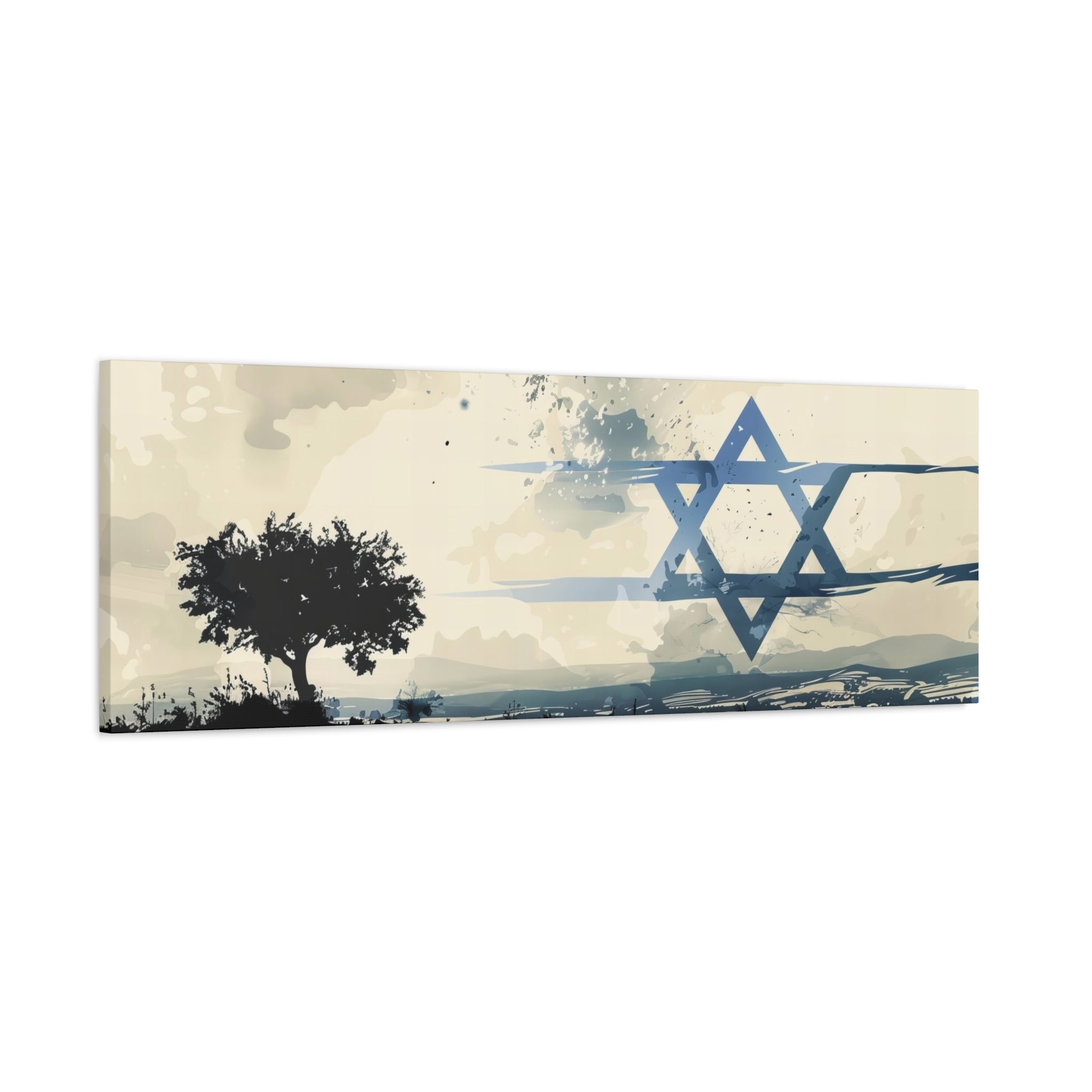 Israel Landscape Painting Panoramic Canvas, Israeli Flag Art