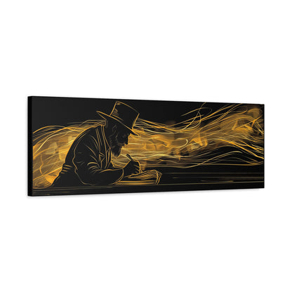 Rabbi Learning Painting Panoramic Canvas Golden Abstract Rabbi Art