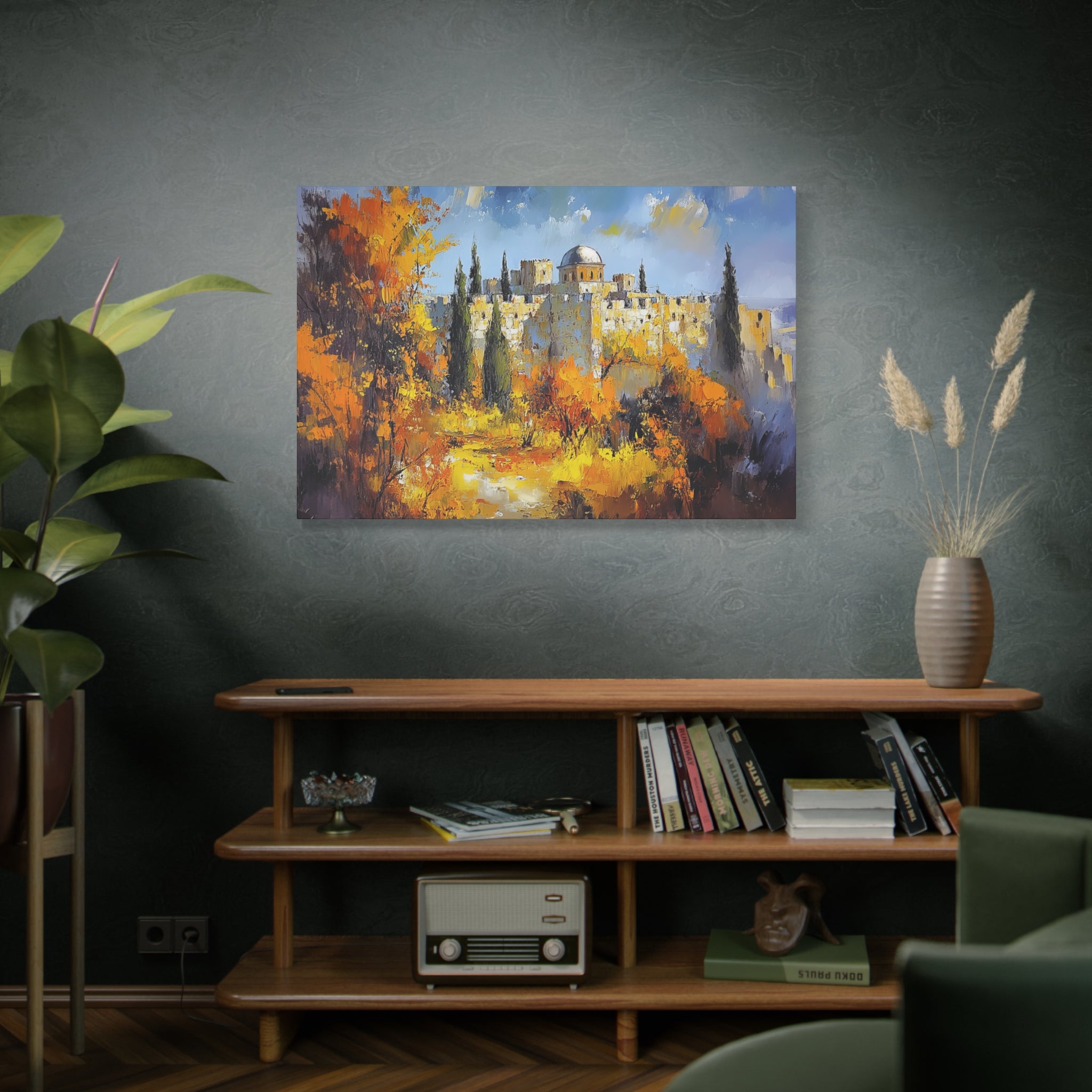 Jerusalem Landscape Painting Canvas, Old City Wall Art