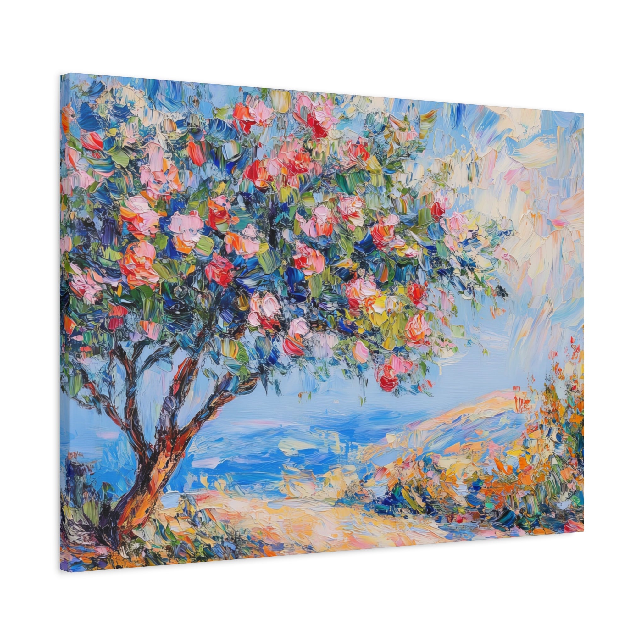 Israel Pomegranate Tree Painting Canvas, Blossoming Tree Wall Art