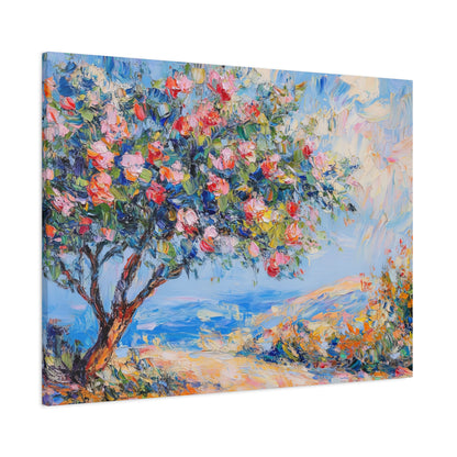 Israel Pomegranate Tree Painting Canvas, Blossoming Tree Wall Art