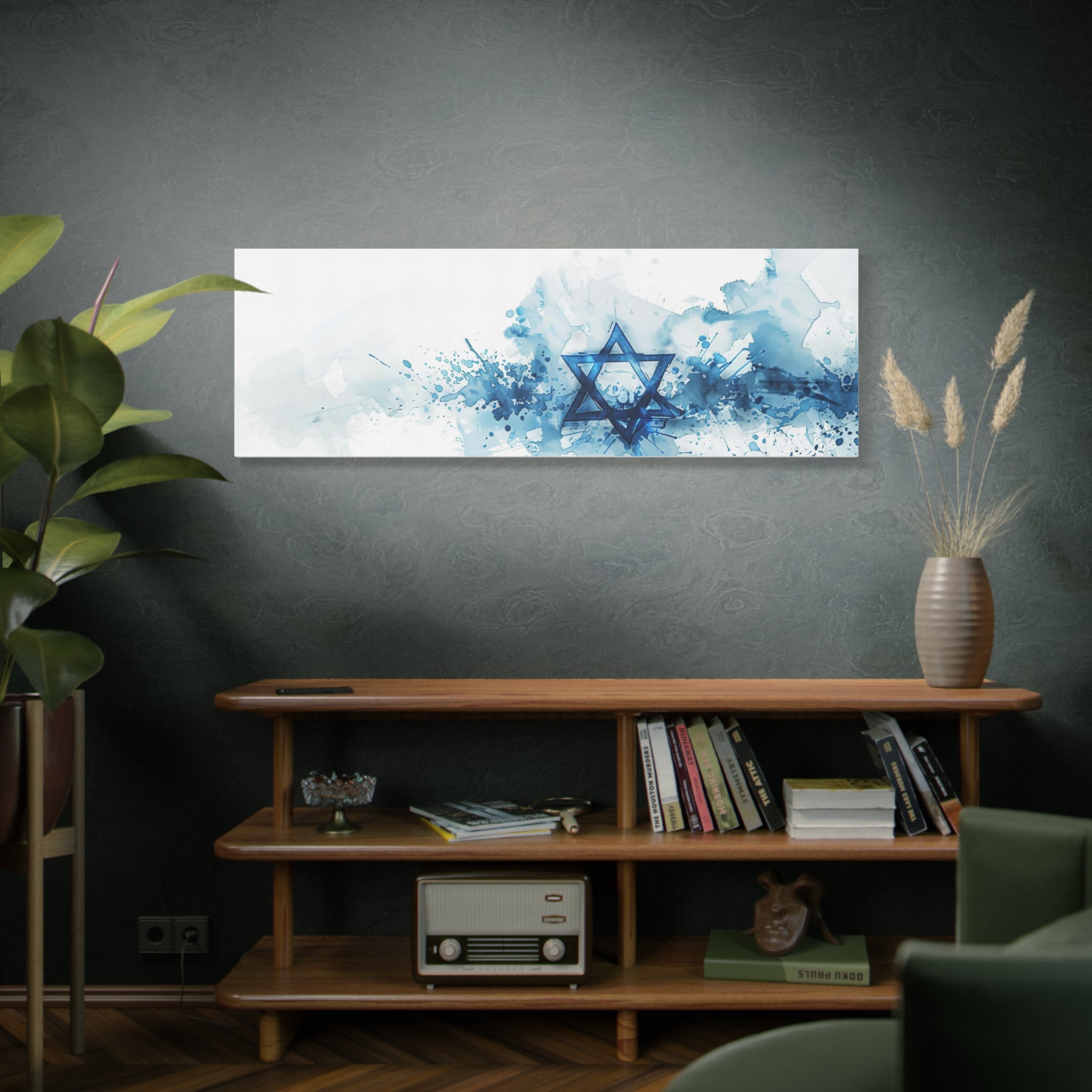 Abstract Israel Painting Panoramic Canvas, Israeli Flag Art