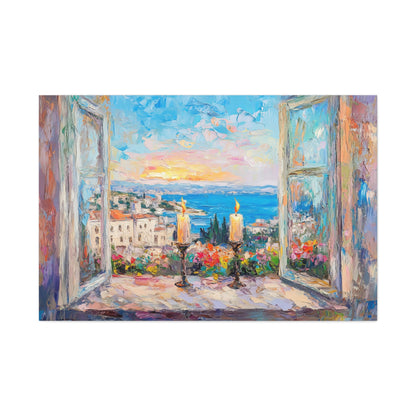 Sunset Shabbat Candles Landscape Canvas Wall Art