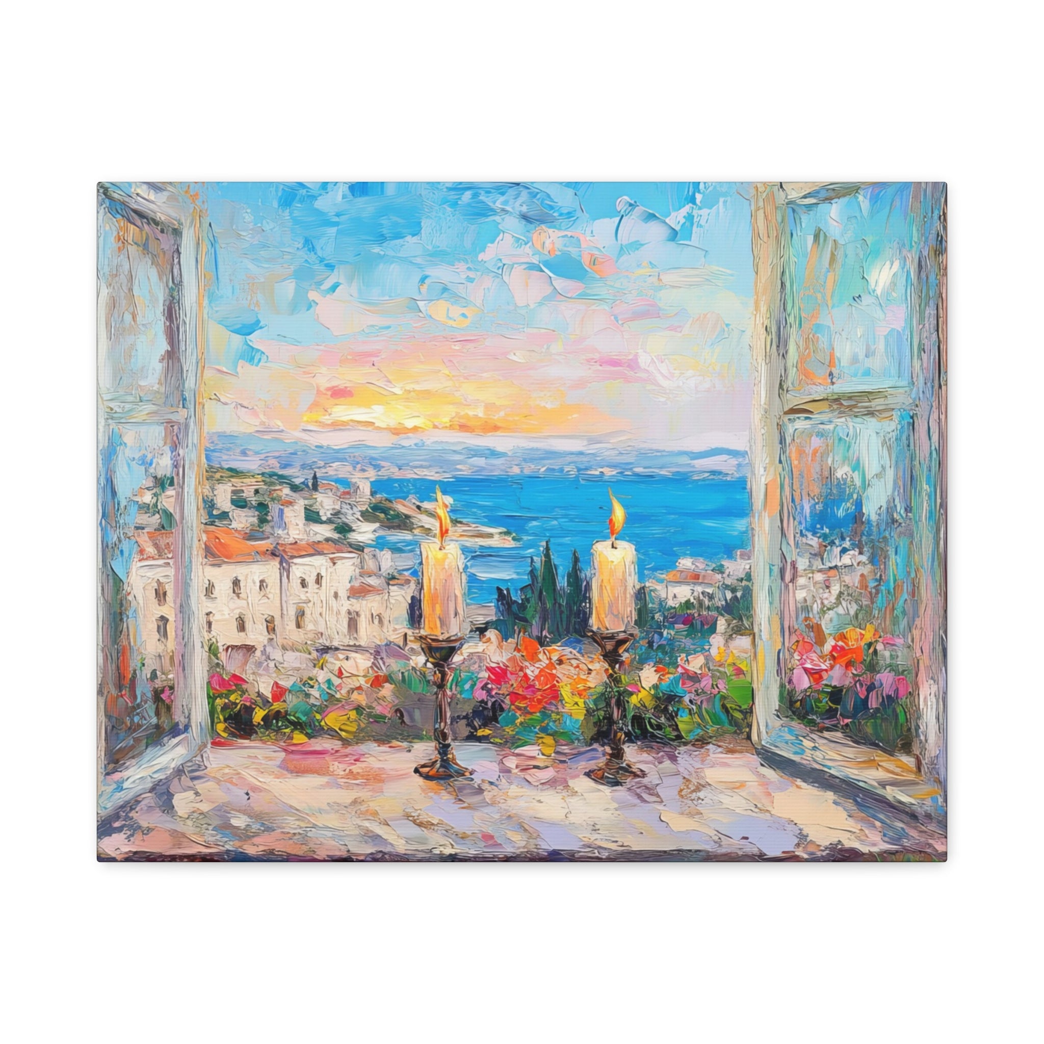 Sunset Shabbat Candles Landscape Canvas Wall Art