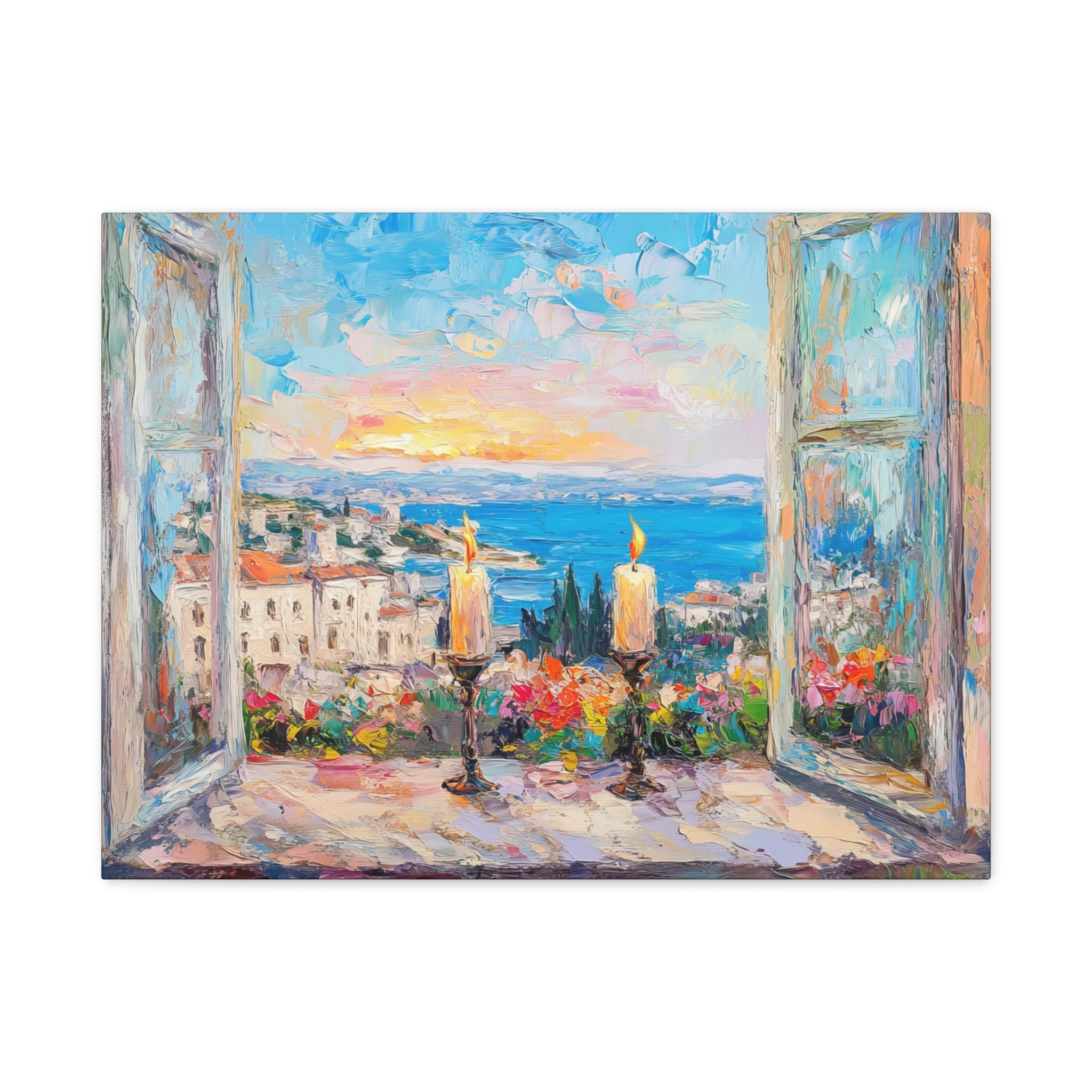 Sunset Shabbat Candles Landscape Canvas Wall Art