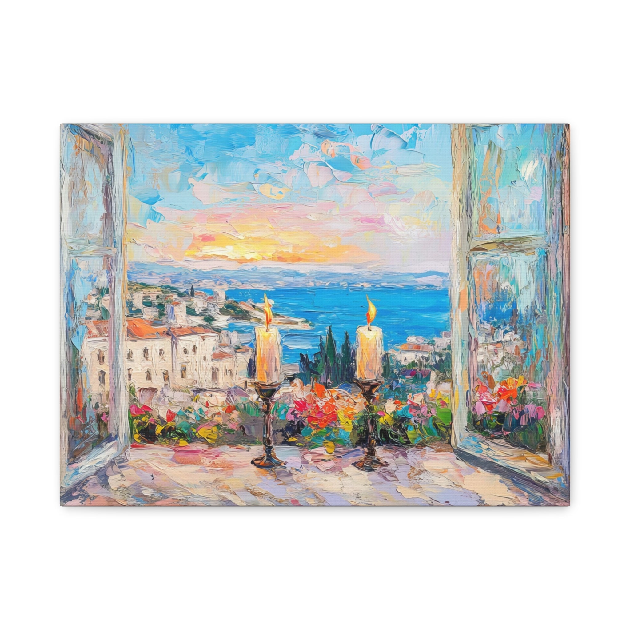 Sunset Shabbat Candles Landscape Canvas Wall Art