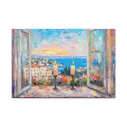 Sunset Shabbat Candles Landscape Canvas Wall Art