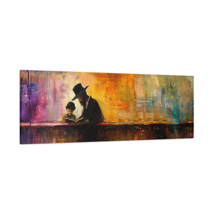 Rabbi and Kid Learning Painting Panoramic Canvas Abstract Rabbi Art