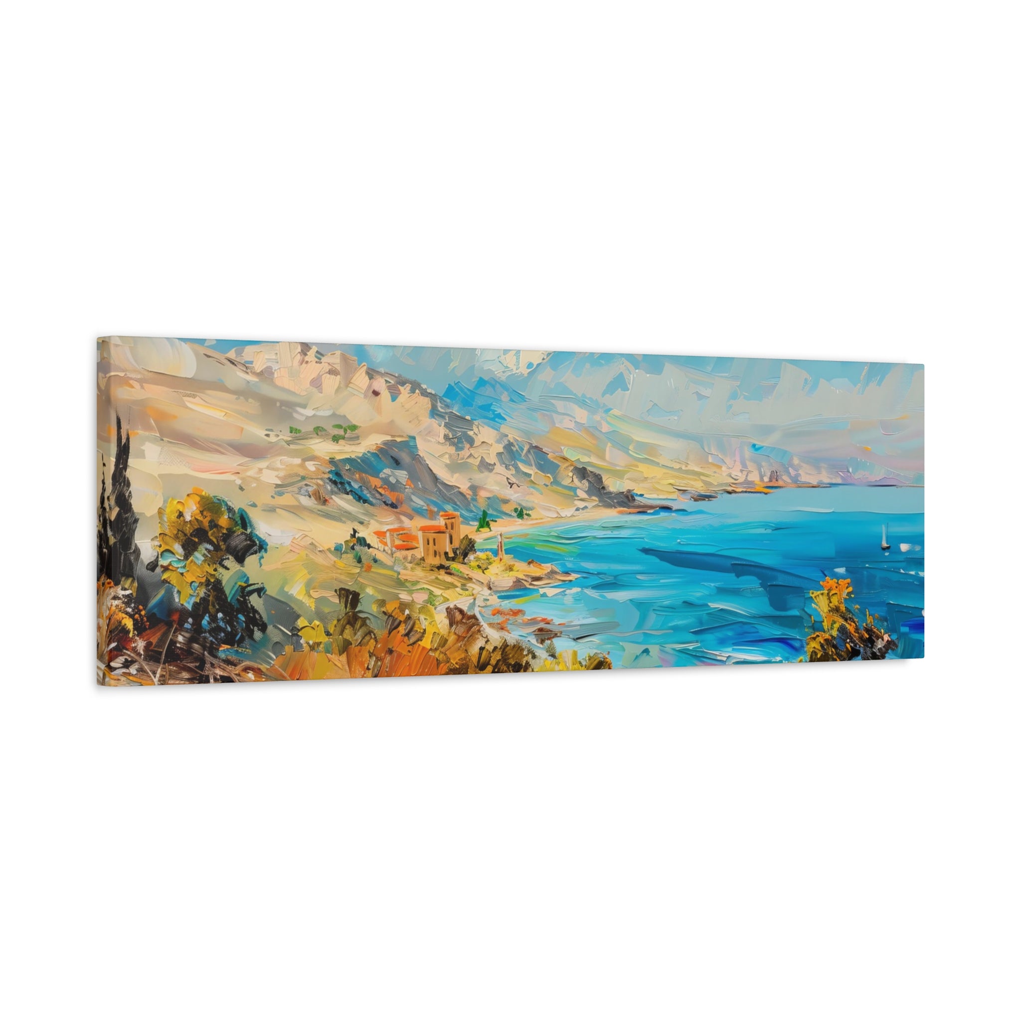 Israel Coast Painting Panoramic Canvas Israeli Landscape Art