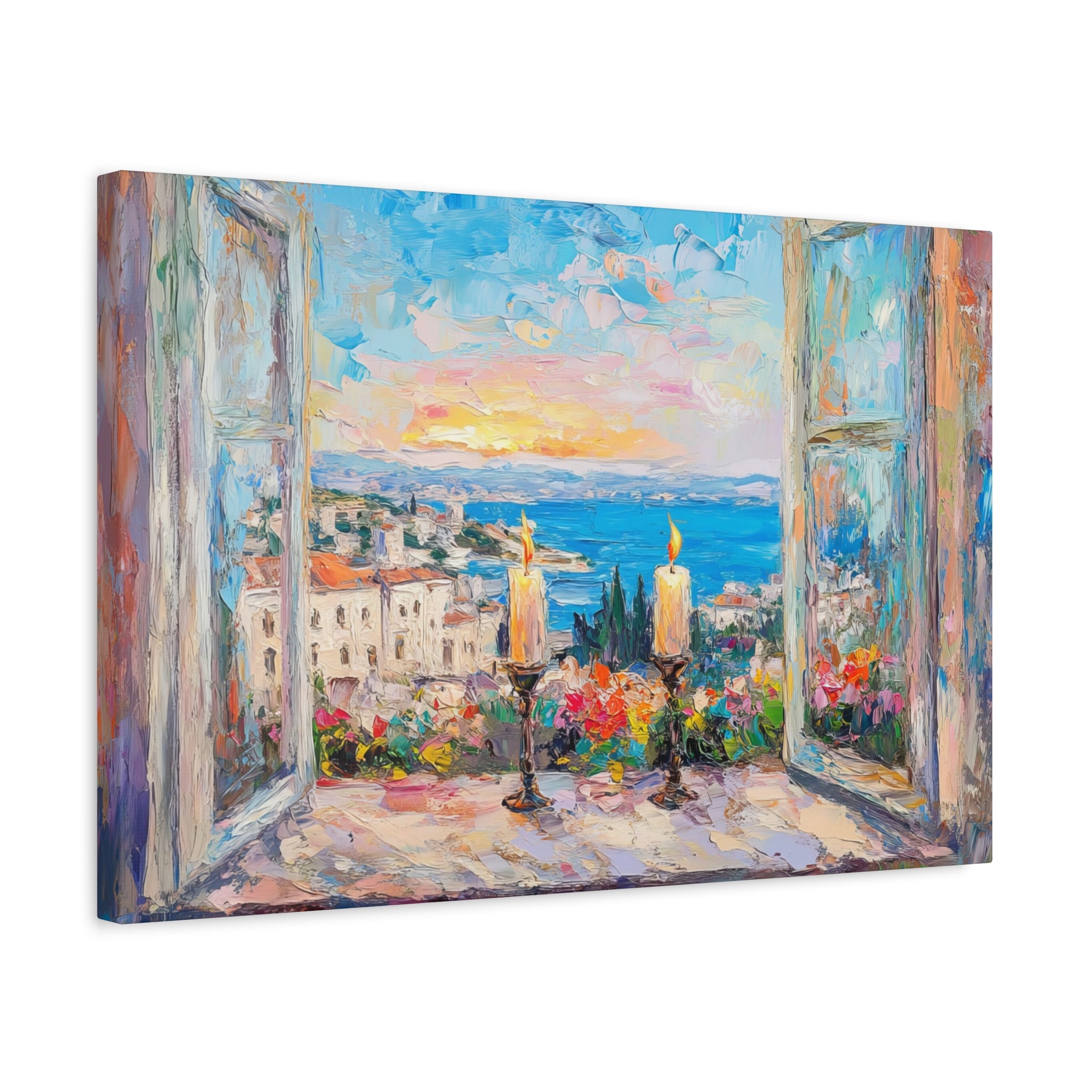 Sunset Shabbat Candles Landscape Canvas Wall Art