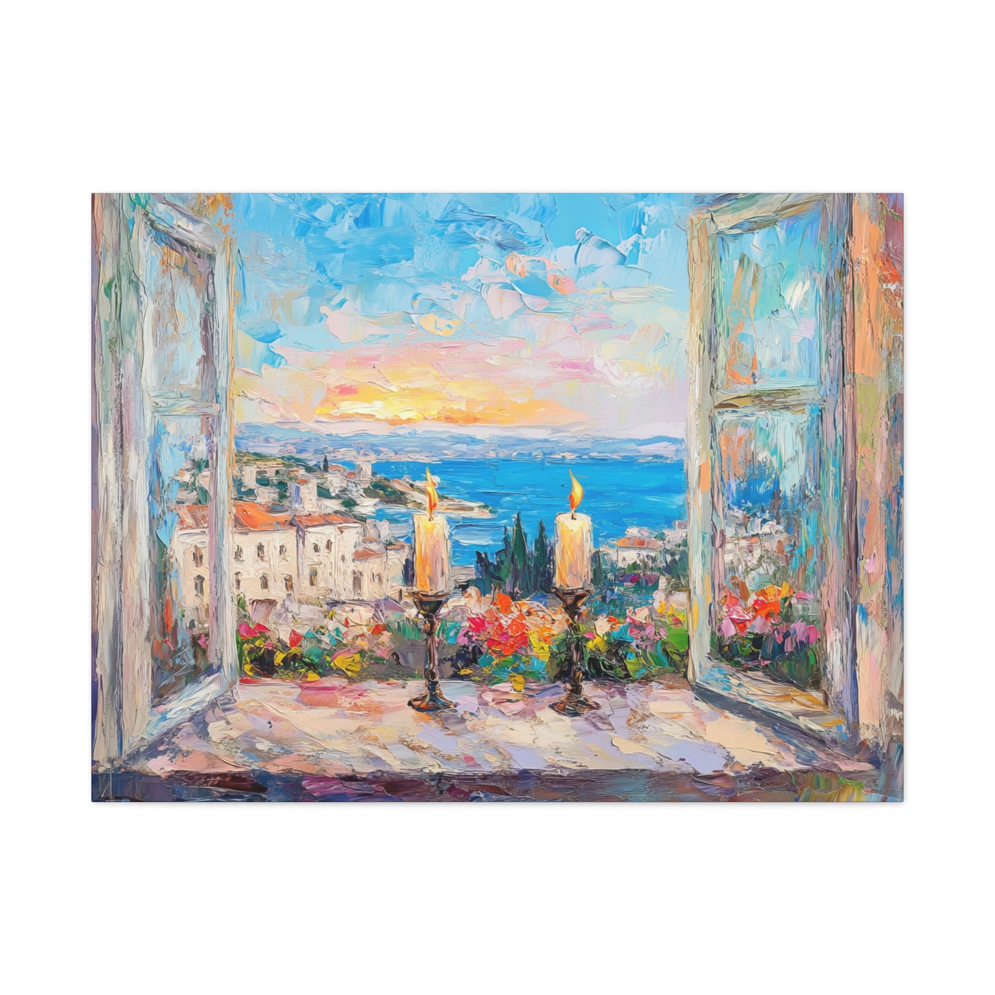 Sunset Shabbat Candles Landscape Canvas Wall Art