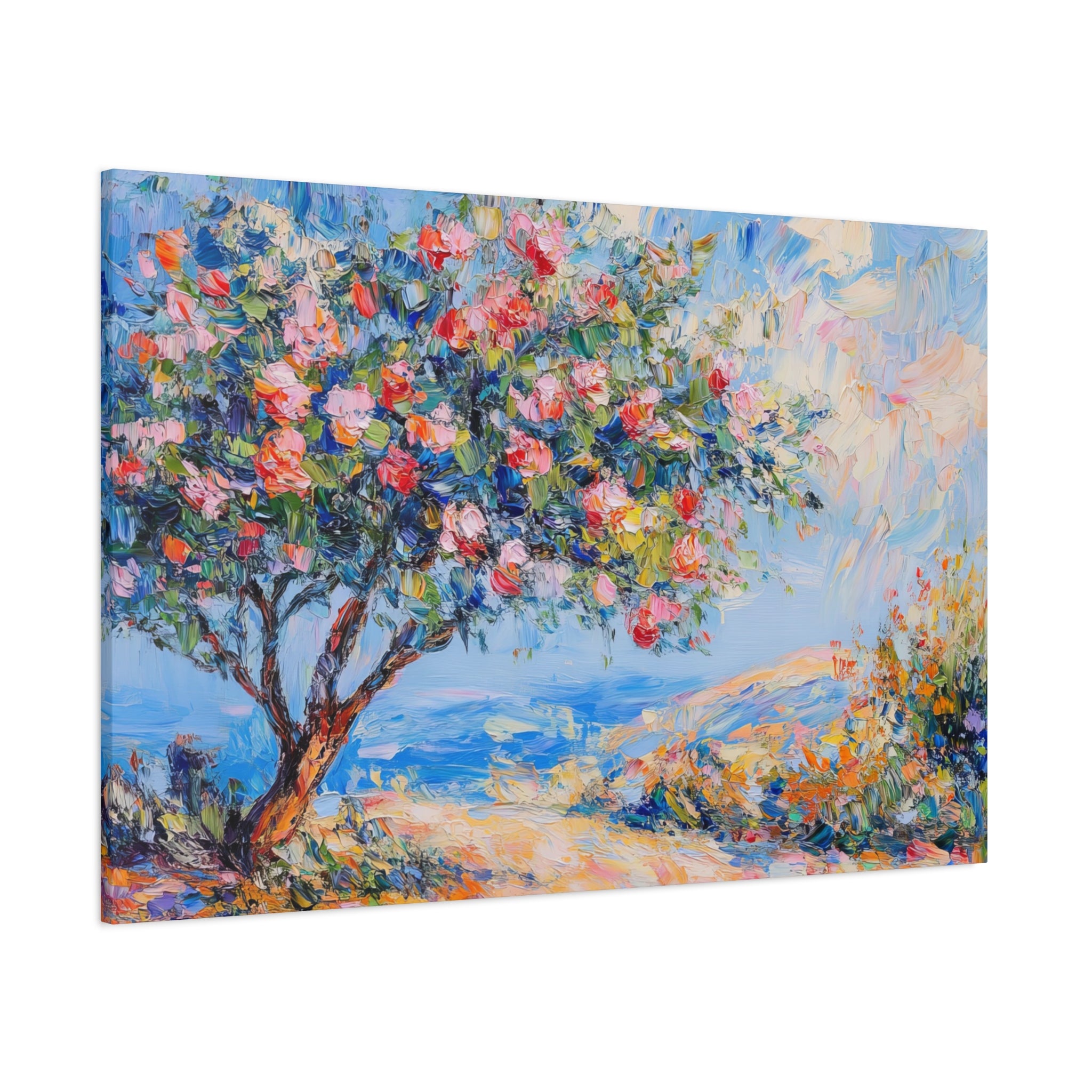 Israel Pomegranate Tree Painting Canvas, Blossoming Tree Wall Art