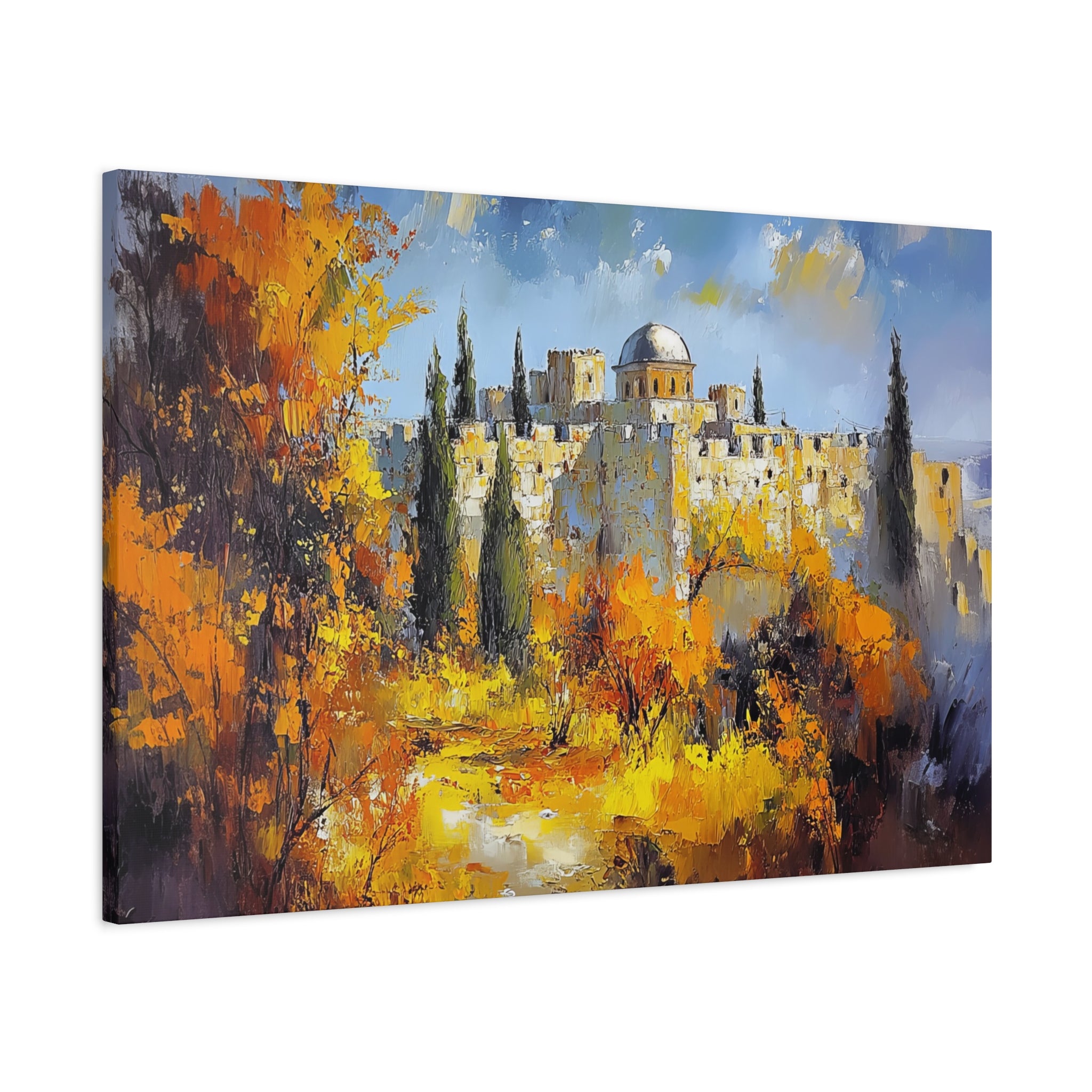 Jerusalem Landscape Painting Canvas, Old City Wall Art