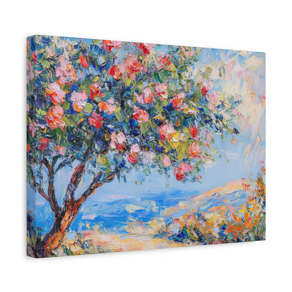 Israel Pomegranate Tree Painting Canvas, Blossoming Tree Wall Art