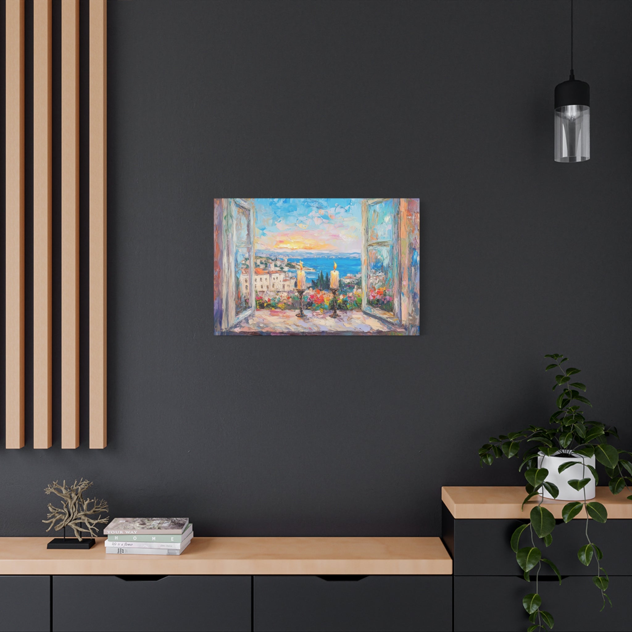 Sunset Shabbat Candles Landscape Canvas Wall Art