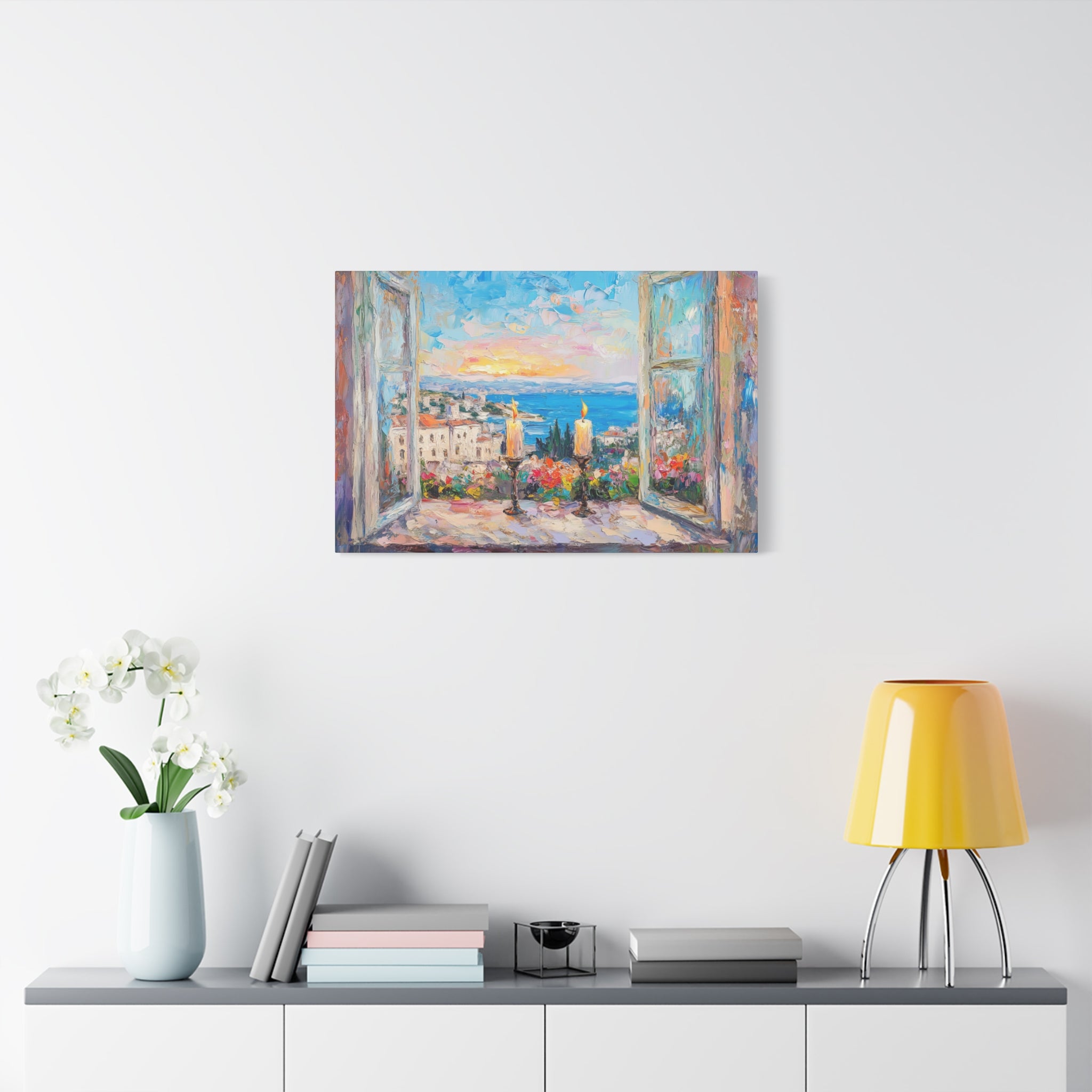 Sunset Shabbat Candles Landscape Canvas Wall Art