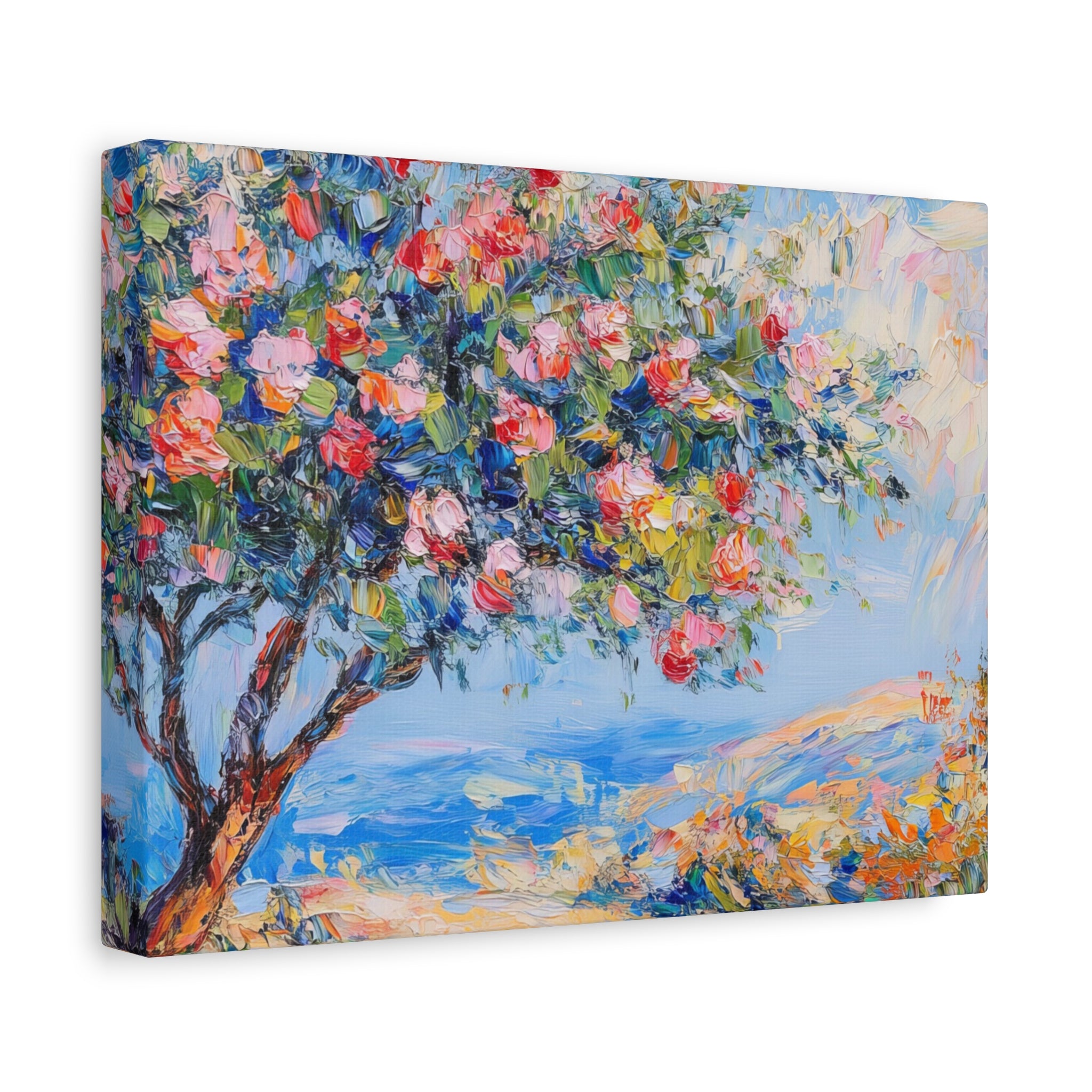 Israel Pomegranate Tree Painting Canvas, Blossoming Tree Wall Art