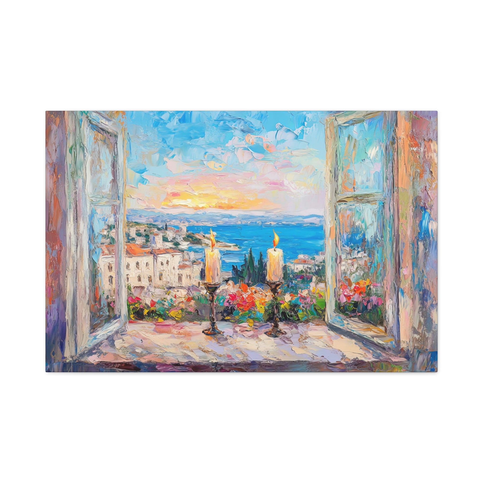 Sunset Shabbat Candles Landscape Canvas Wall Art