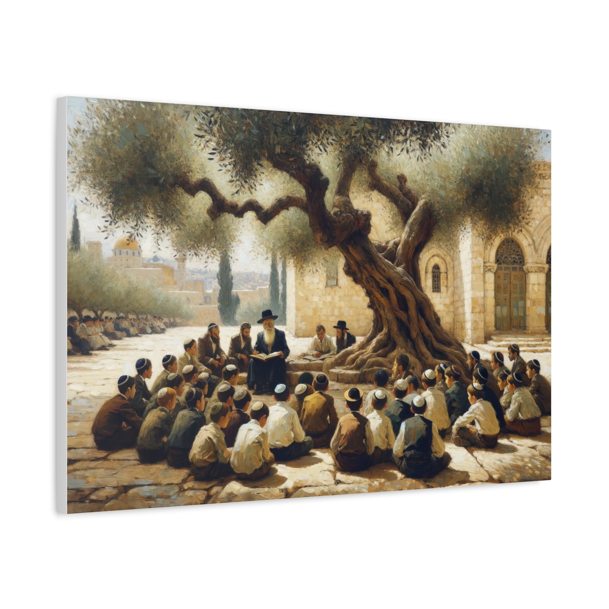 Children Learning By The Olive Tree Painting Canvas