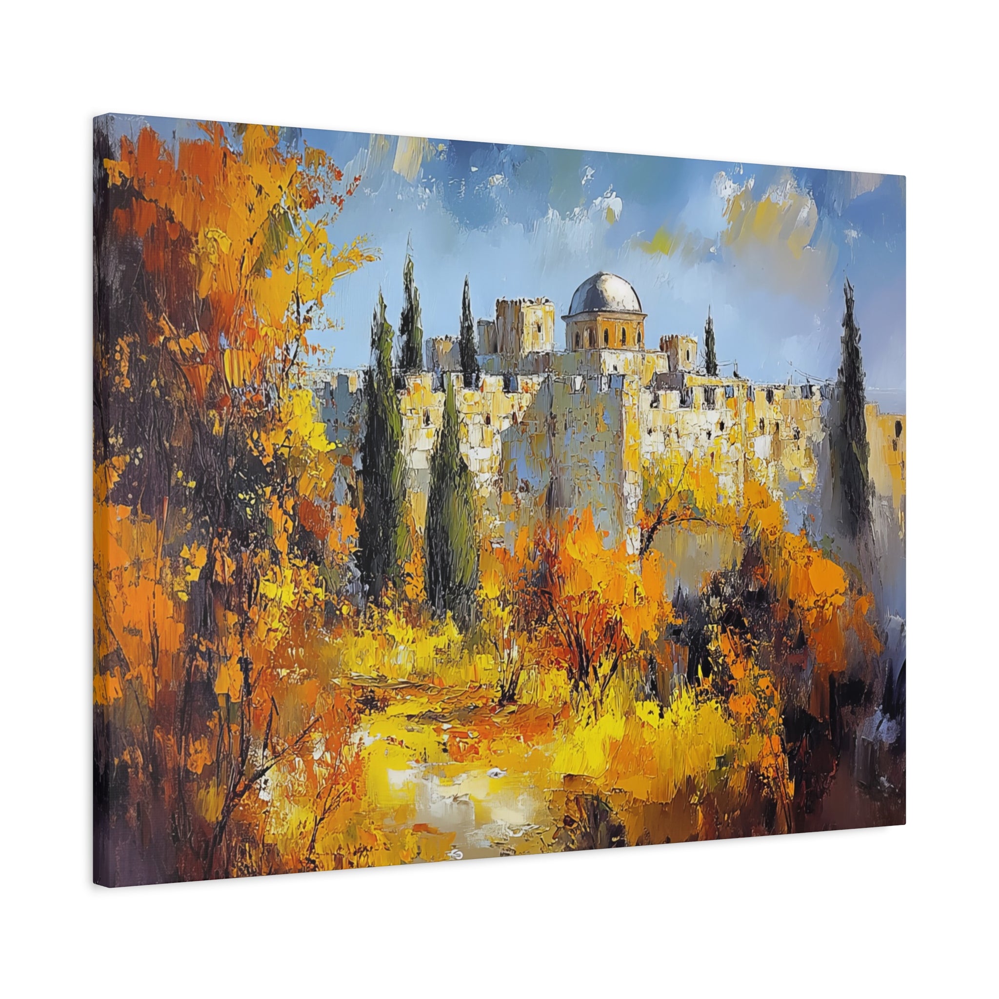 Jerusalem Landscape Painting Canvas, Old City Wall Art