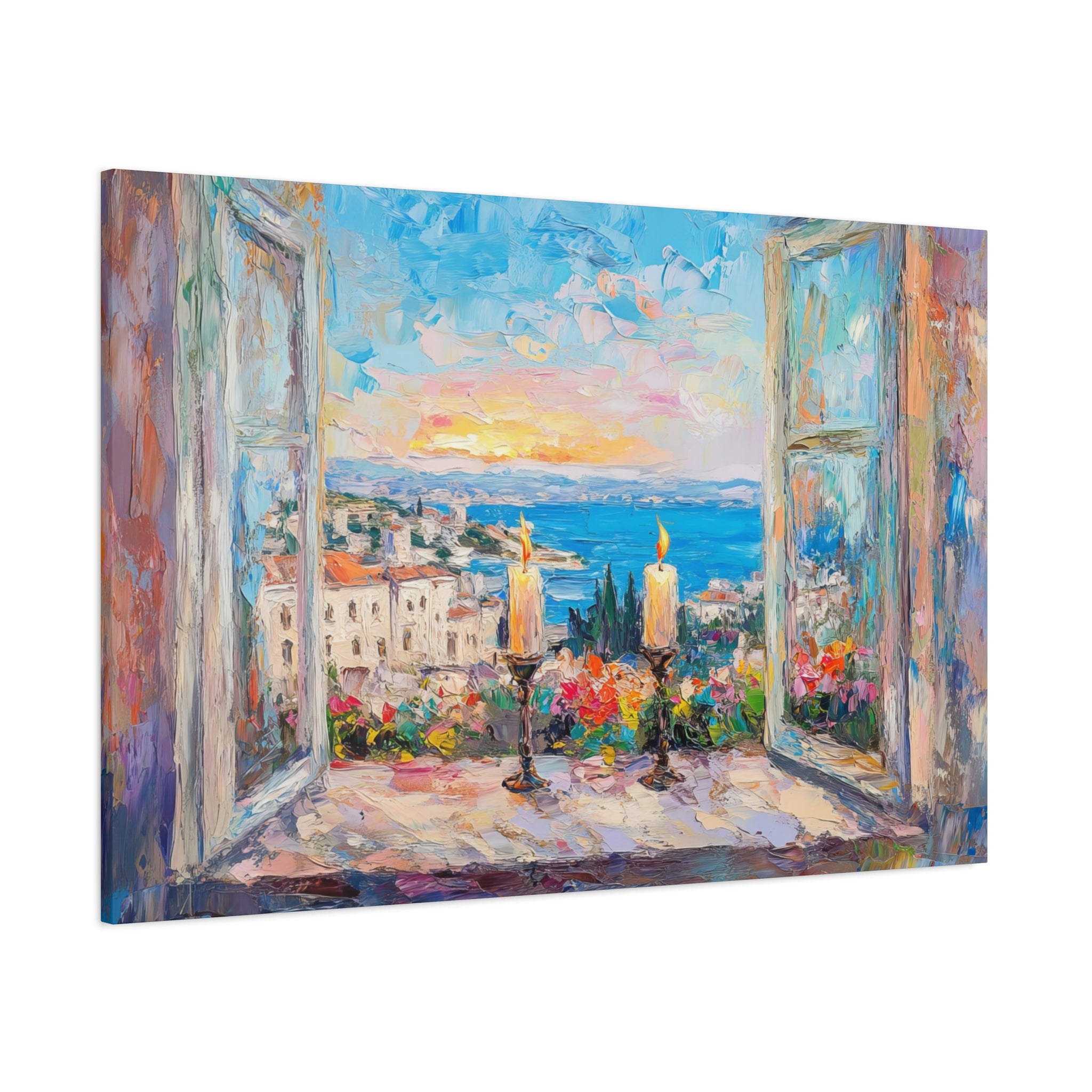 Sunset Shabbat Candles Landscape Canvas Wall Art