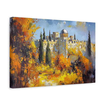 Jerusalem Landscape Painting Canvas, Old City Wall Art