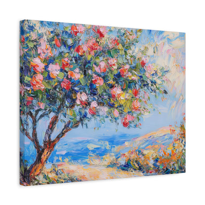 Israel Pomegranate Tree Painting Canvas, Blossoming Tree Wall Art