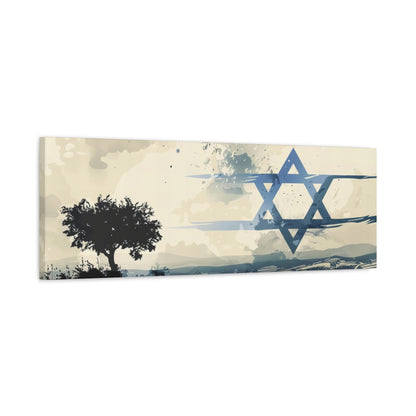 Israel Landscape Painting Panoramic Canvas, Israeli Flag Art