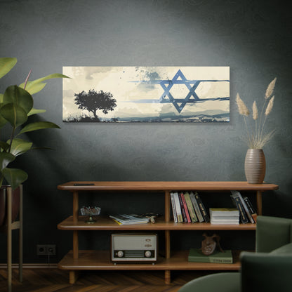 Israel Landscape Painting Panoramic Canvas, Israeli Flag Art