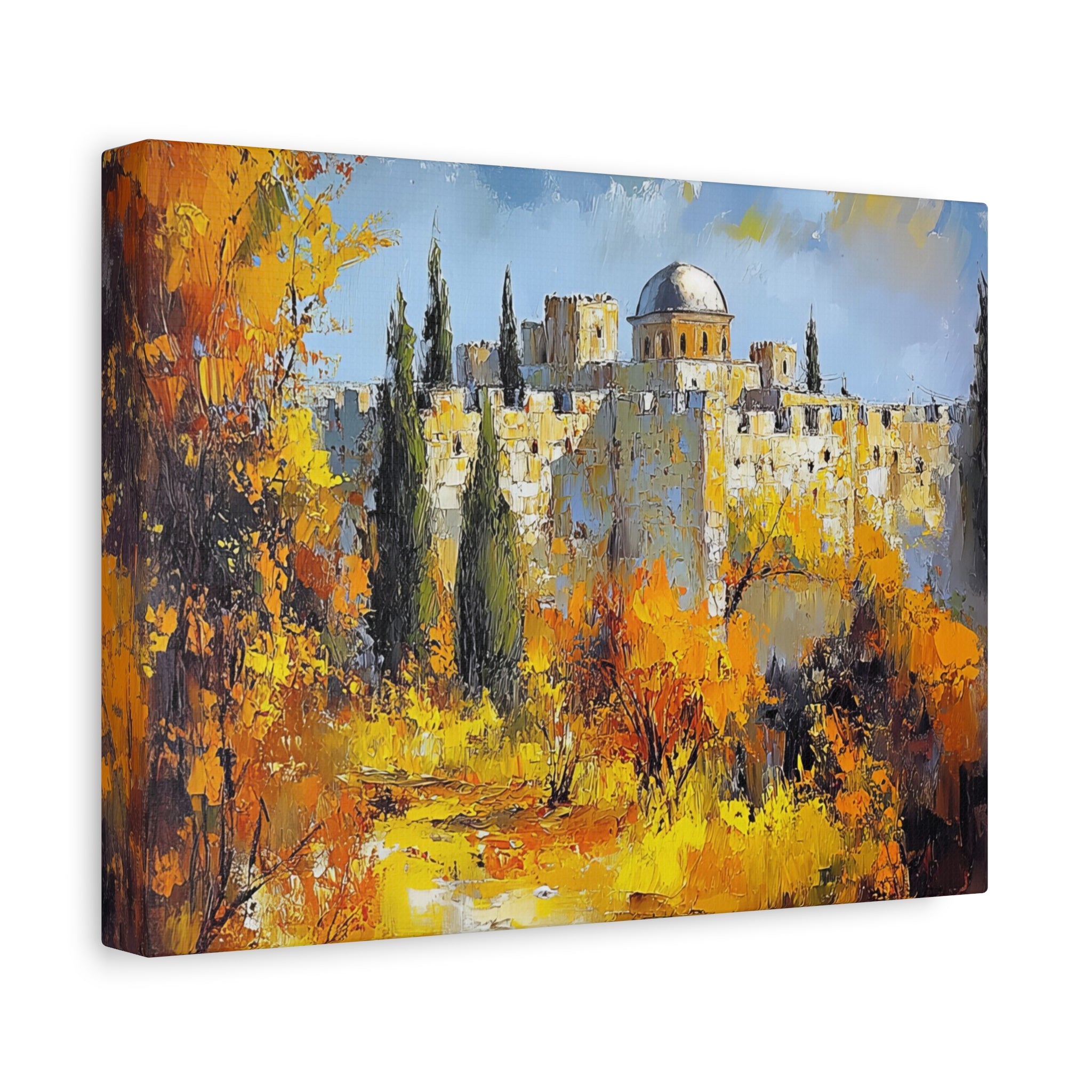 Jerusalem Landscape Painting Canvas, Old City Wall Art