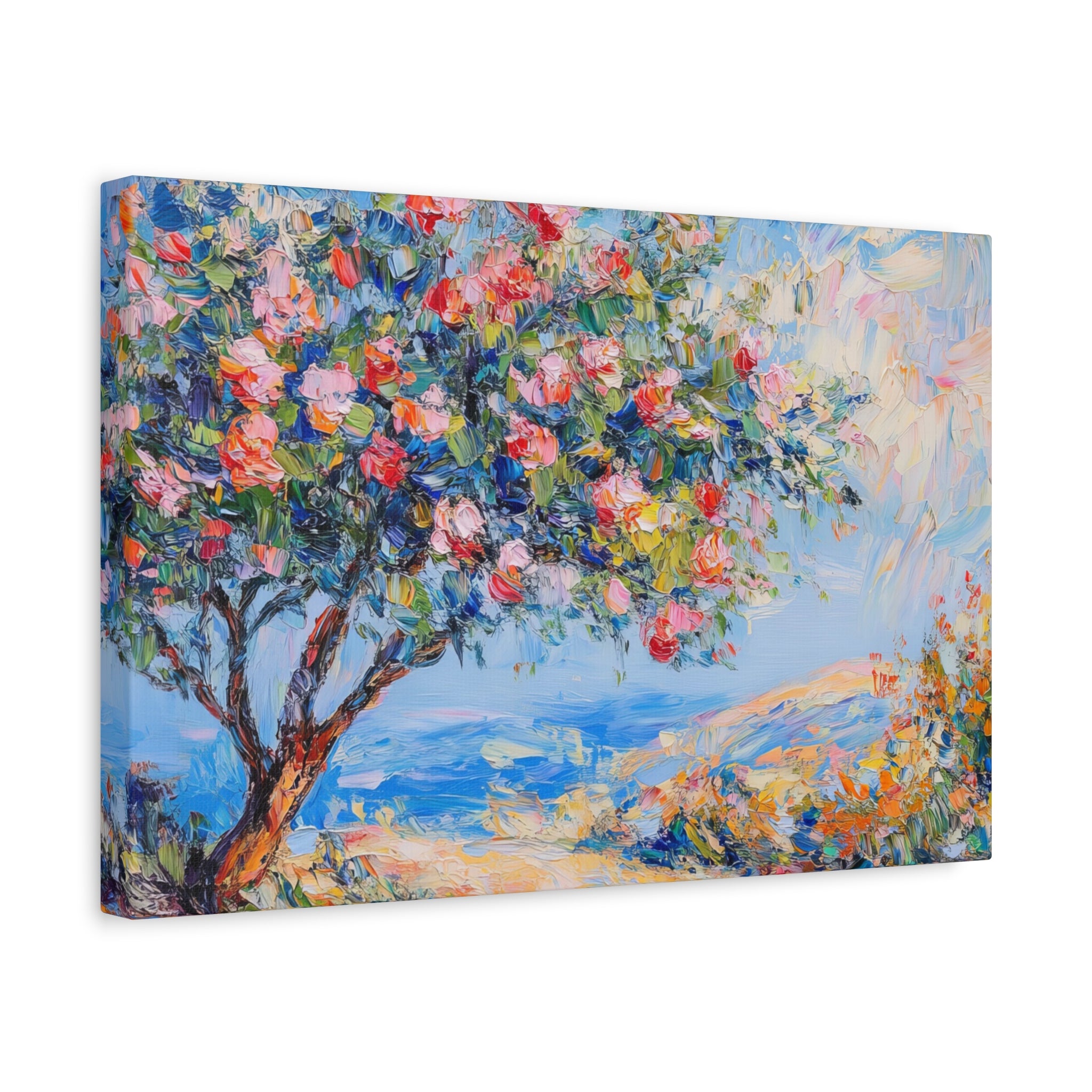 Israel Pomegranate Tree Painting Canvas, Blossoming Tree Wall Art